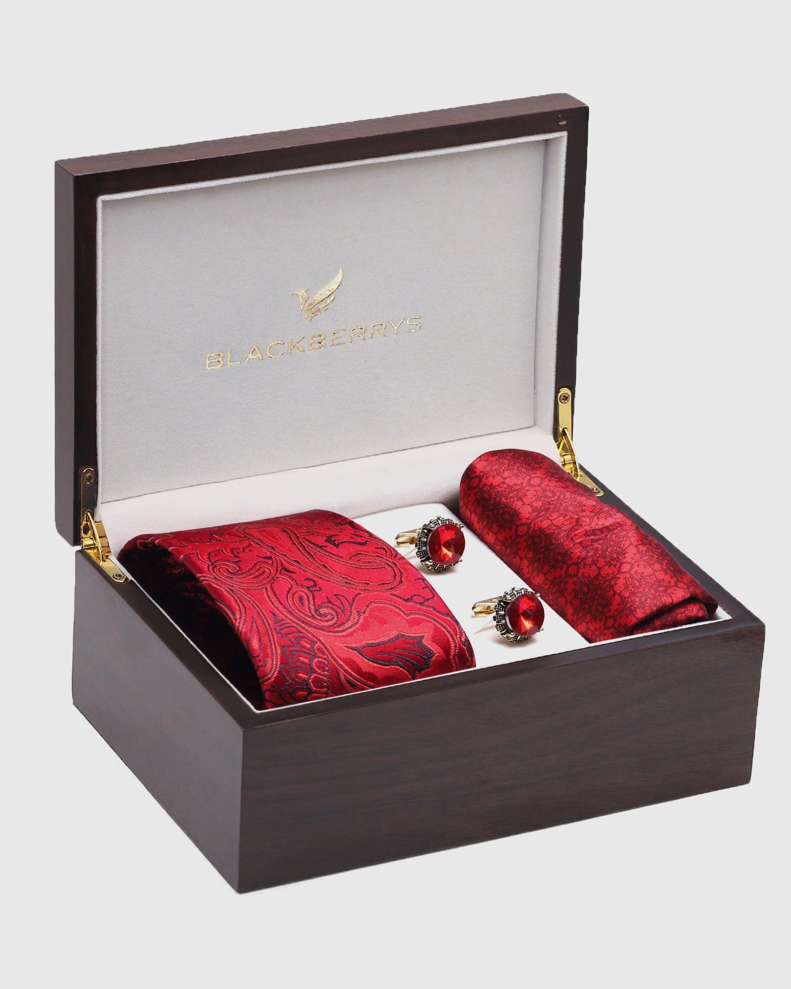 Boxed Combo Printed Tie With Pocket Square And Cufflink - Sarabic