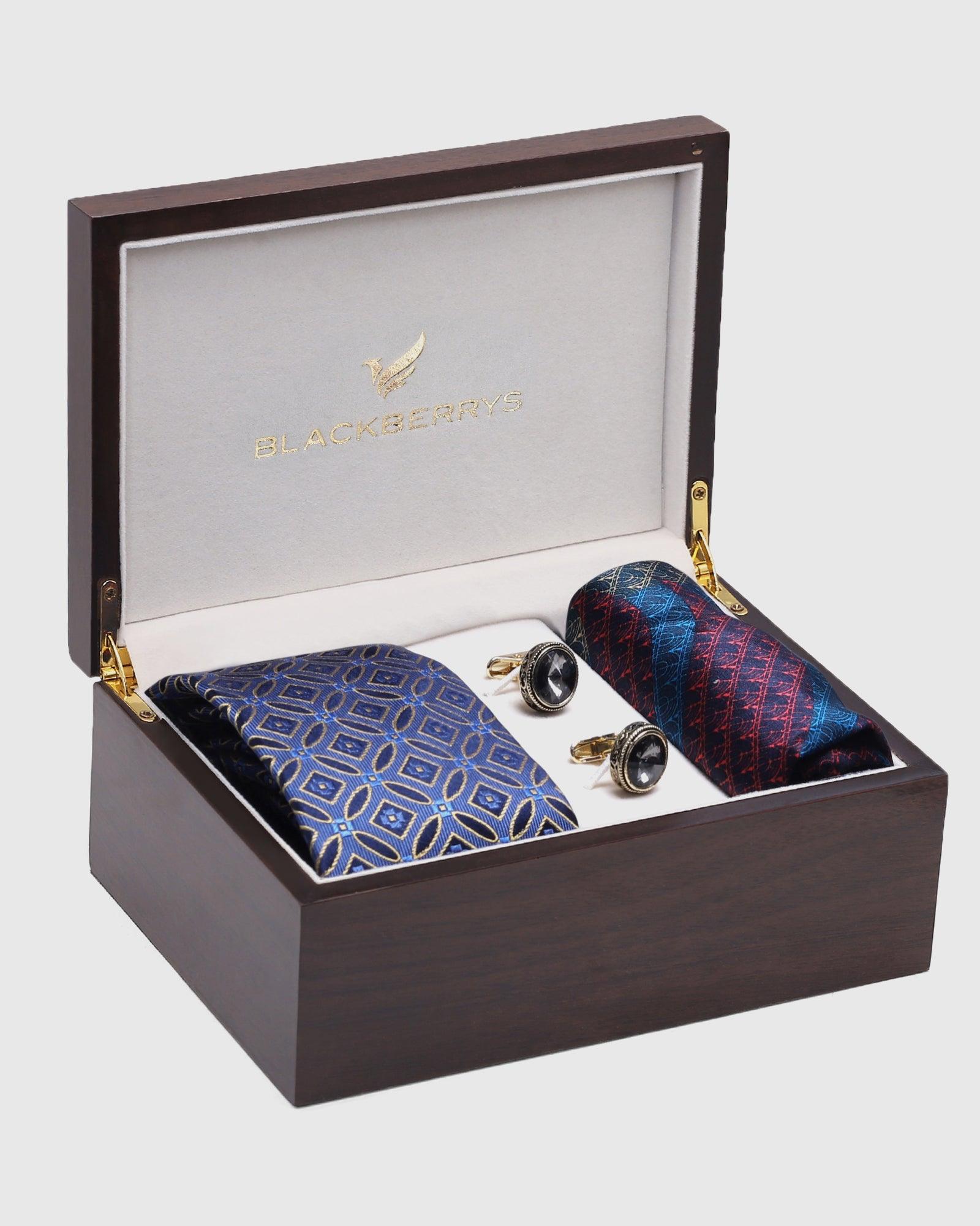 Boxed Combo Jacquard Tie With Pocket Square And Cufflink - Soila