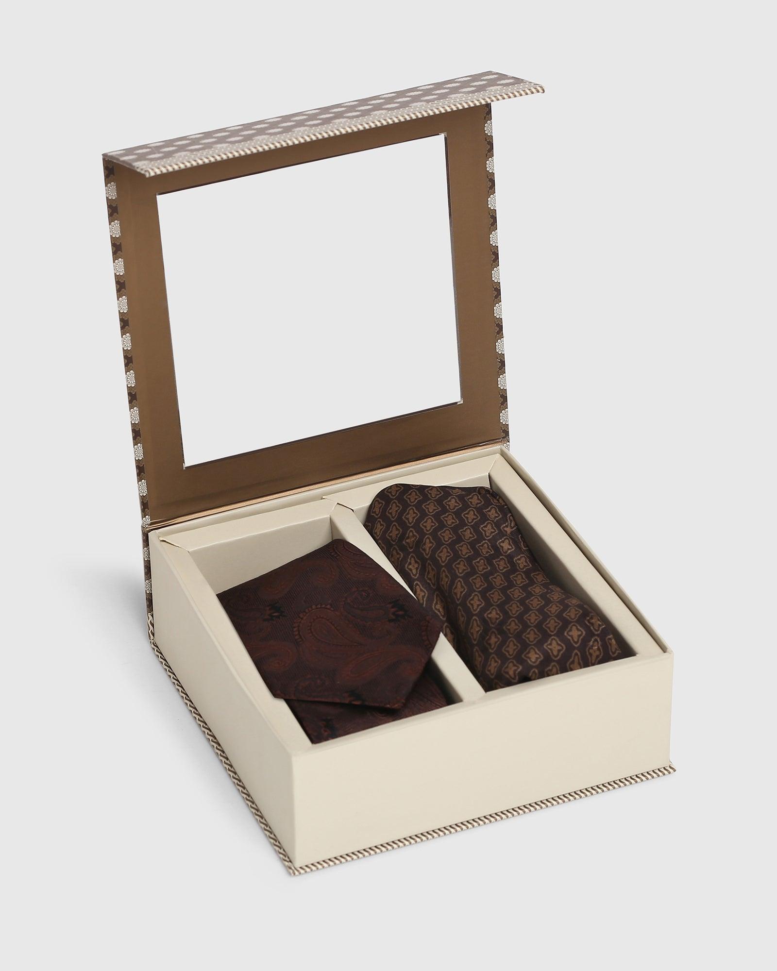 Boxed Combo Printed Tie With Pocket Square - Roga