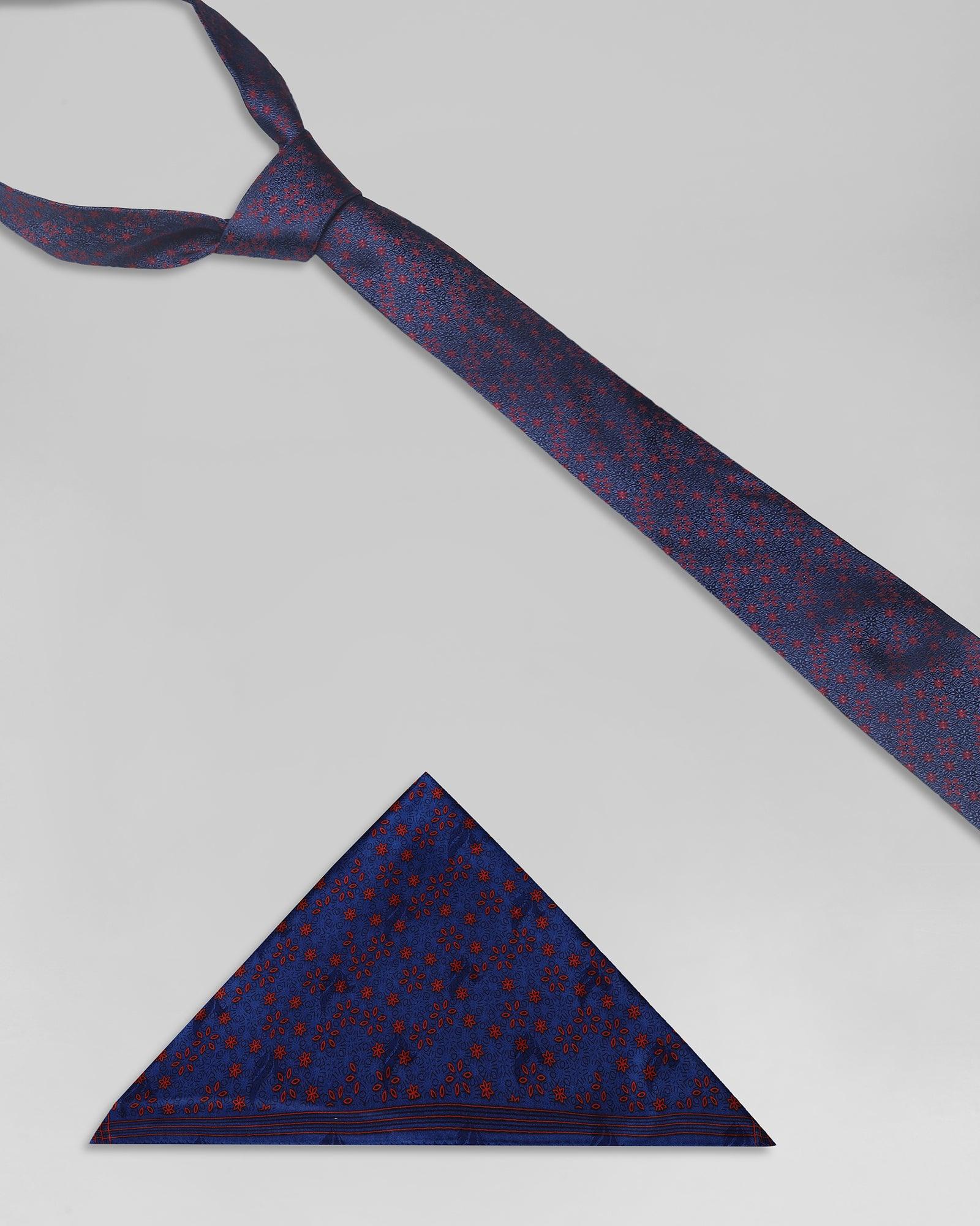Boxed Combo Textured Tie And Pocket Square In Navy - Queetzel