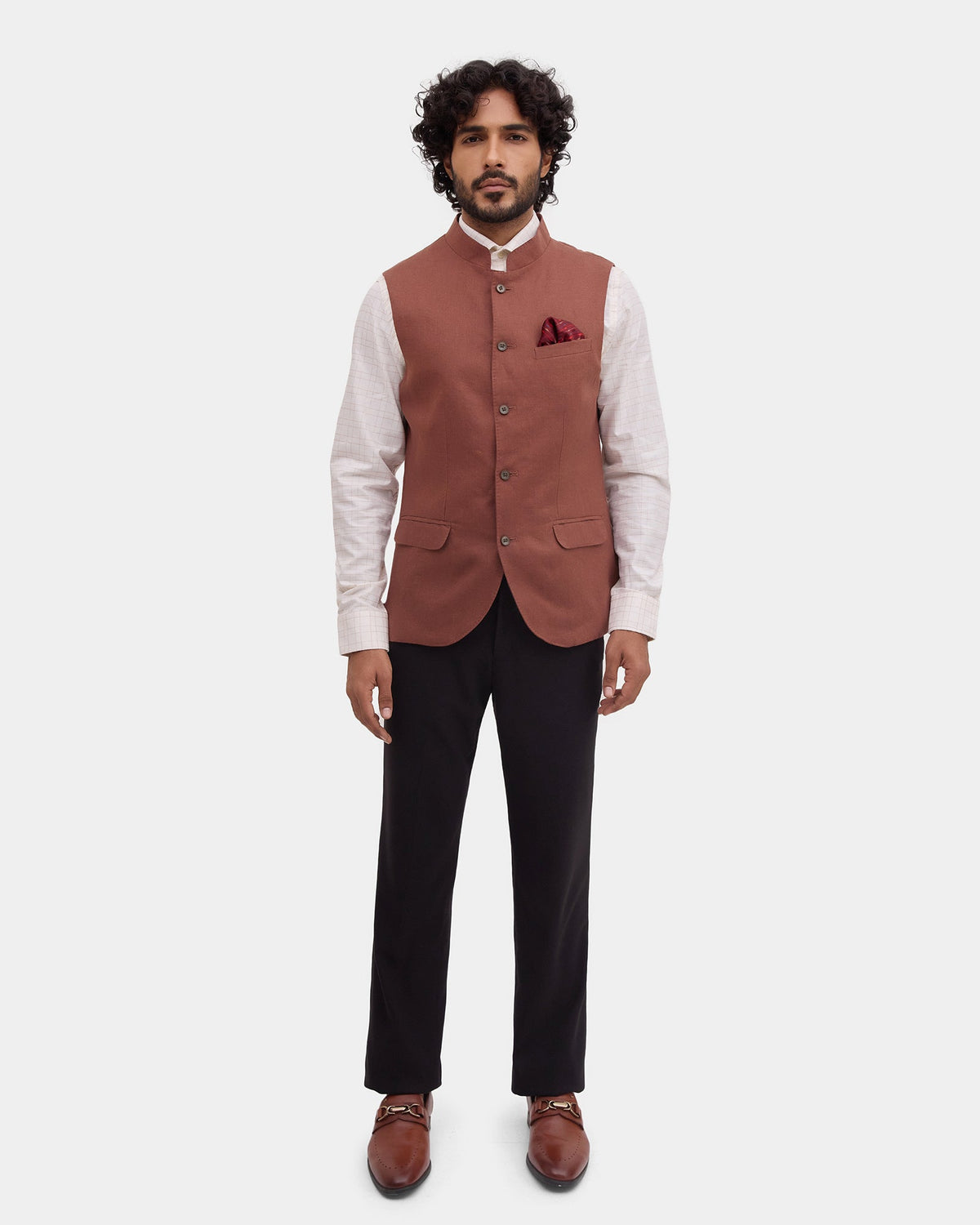 Brown Bandhgala Linen Solid Waistcoat - Morphy