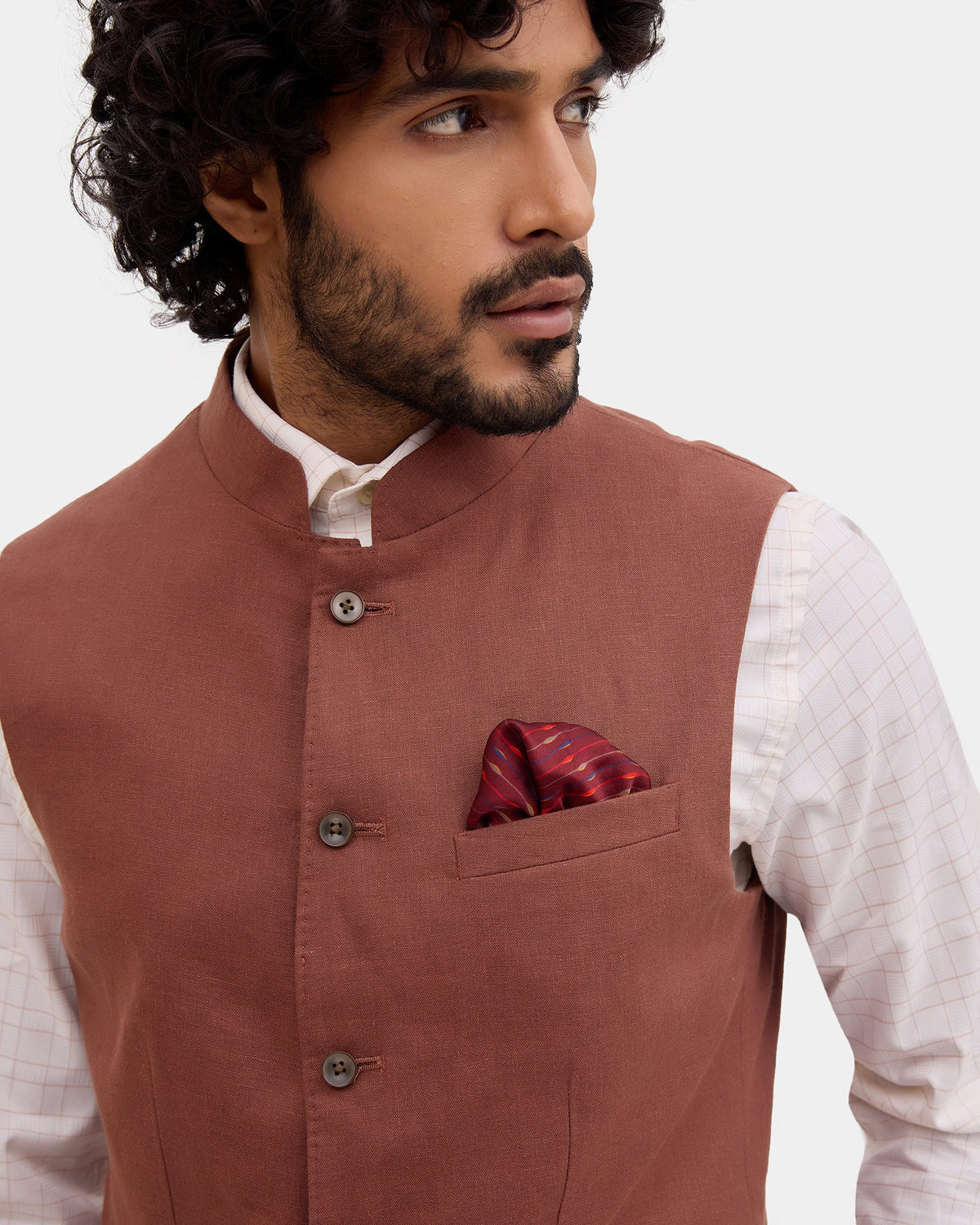 Brown Bandhgala Linen Solid Waistcoat - Morphy