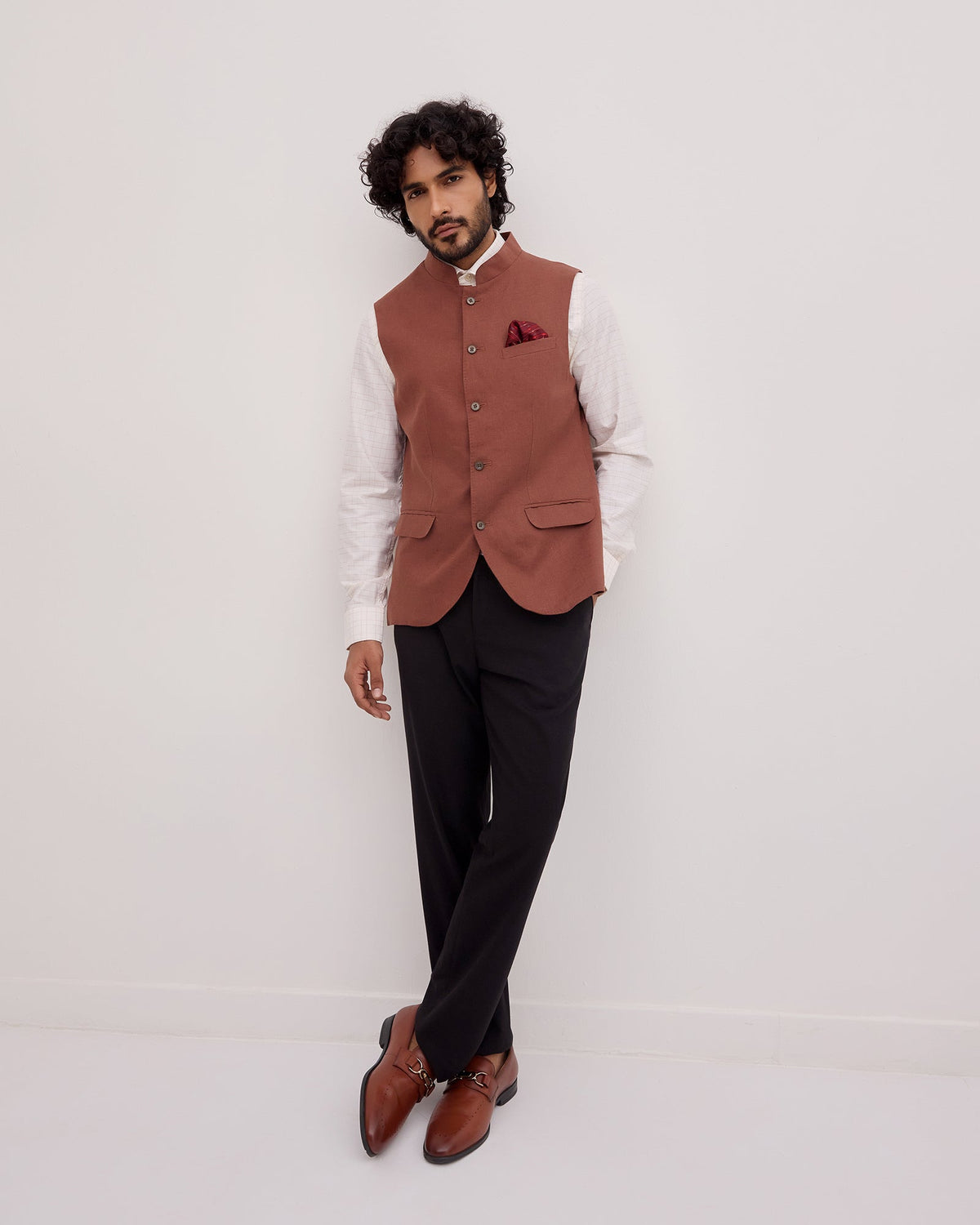 Brown Bandhgala Linen Solid Waistcoat - Morphy