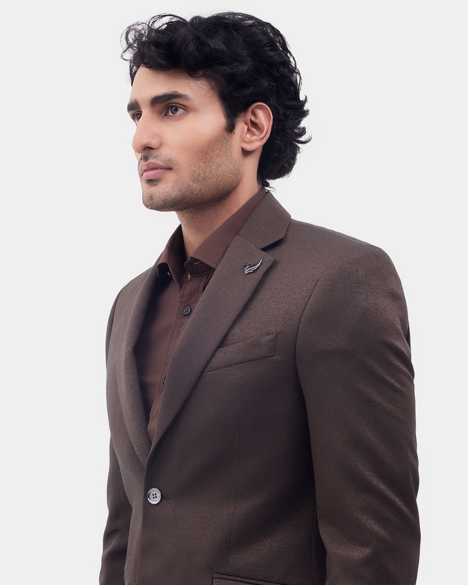 Brown Jacquard Blazer - Dereko
