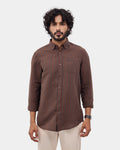 Brown Linen Button Down Stripe Shirt - Proba