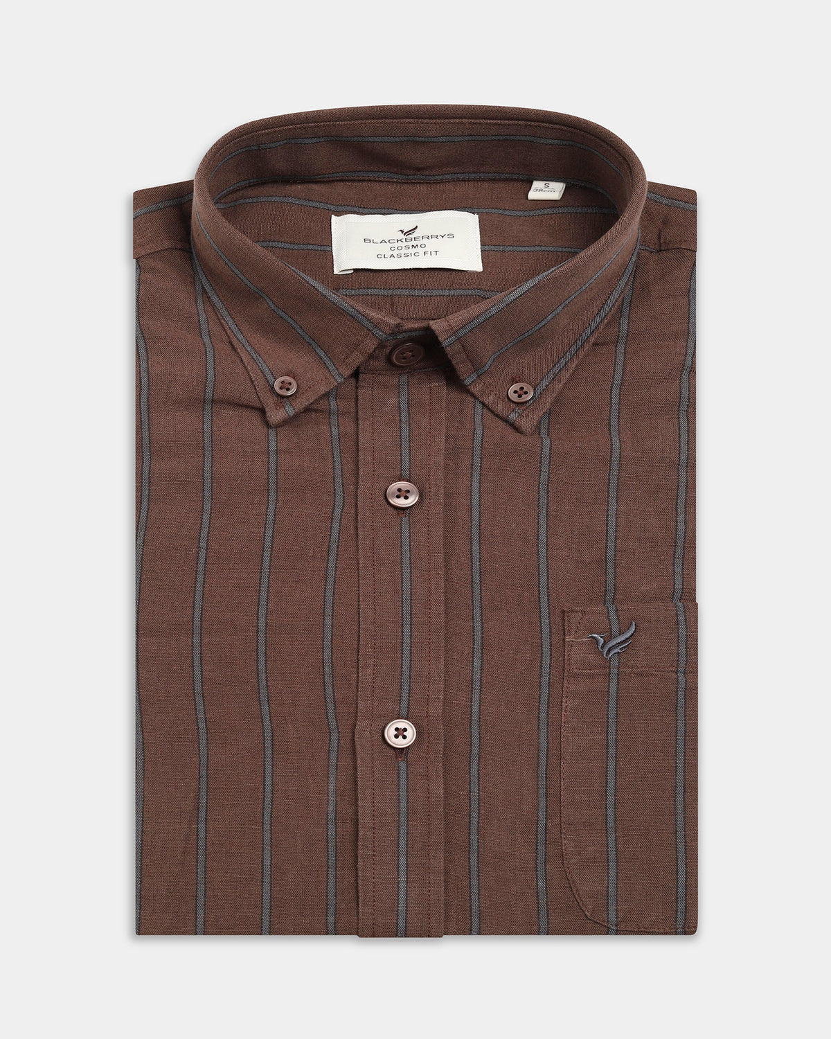 Brown Linen Button Down Stripe Shirt - Proba
