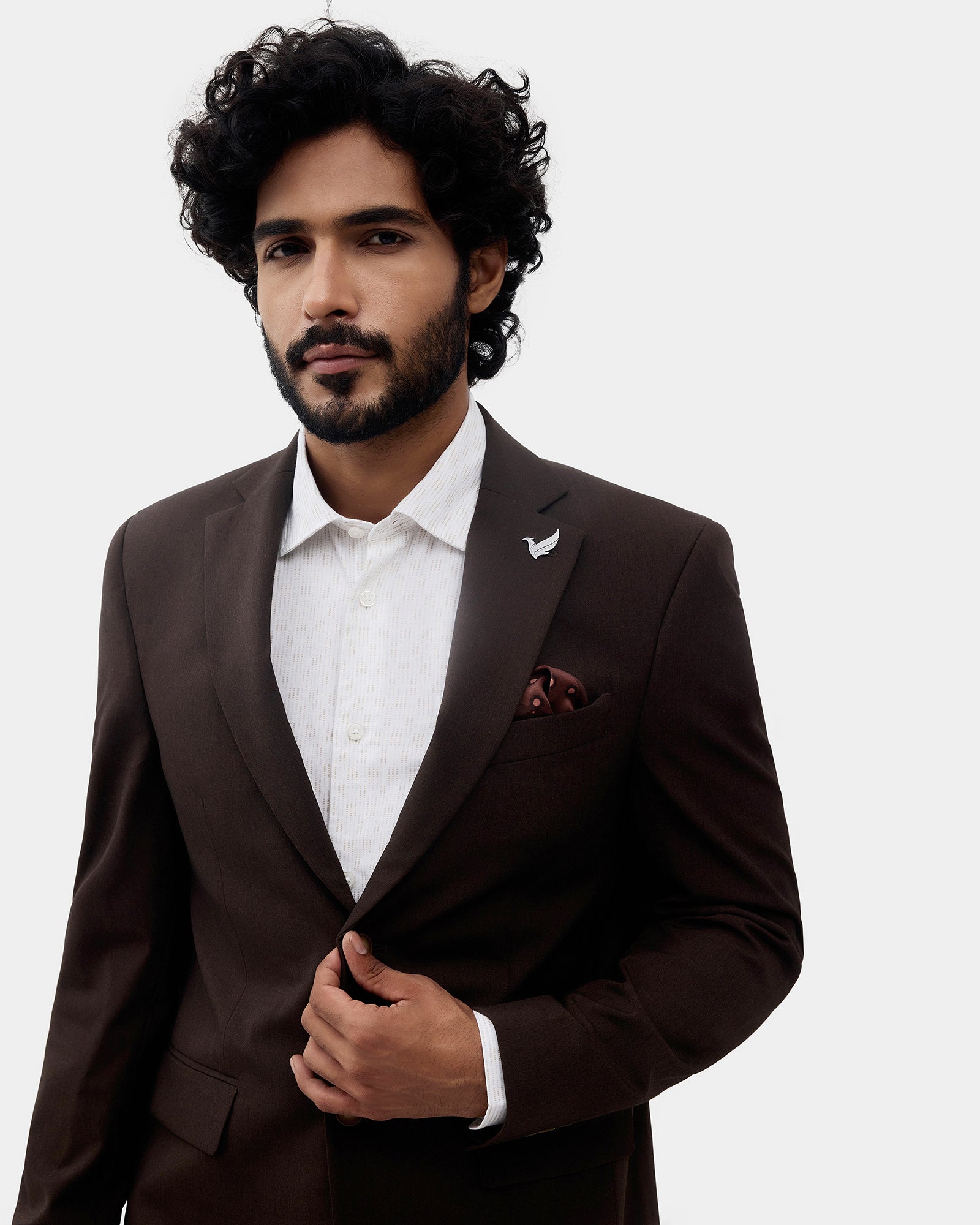 Brown Two Piece Solid Suit - Overon