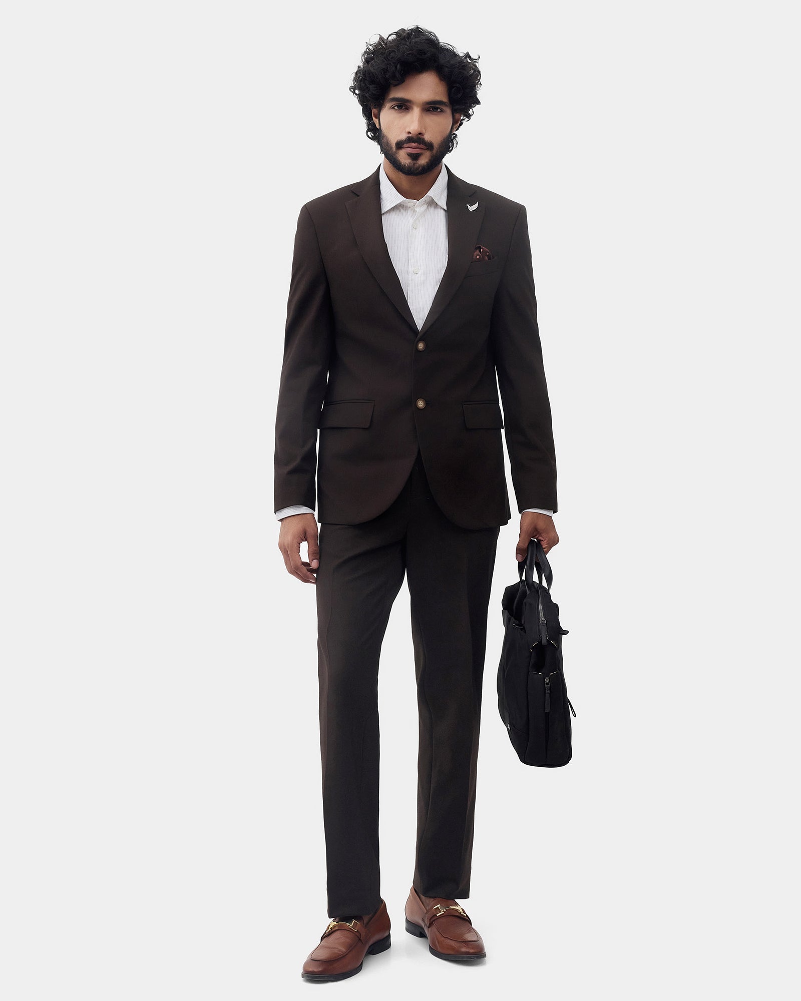 Brown Two Piece Solid Suit - Overon