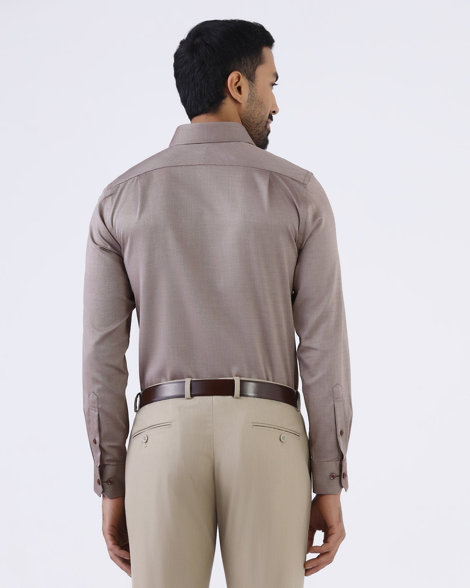 Brown Non Iron Textured Shirt - Ember