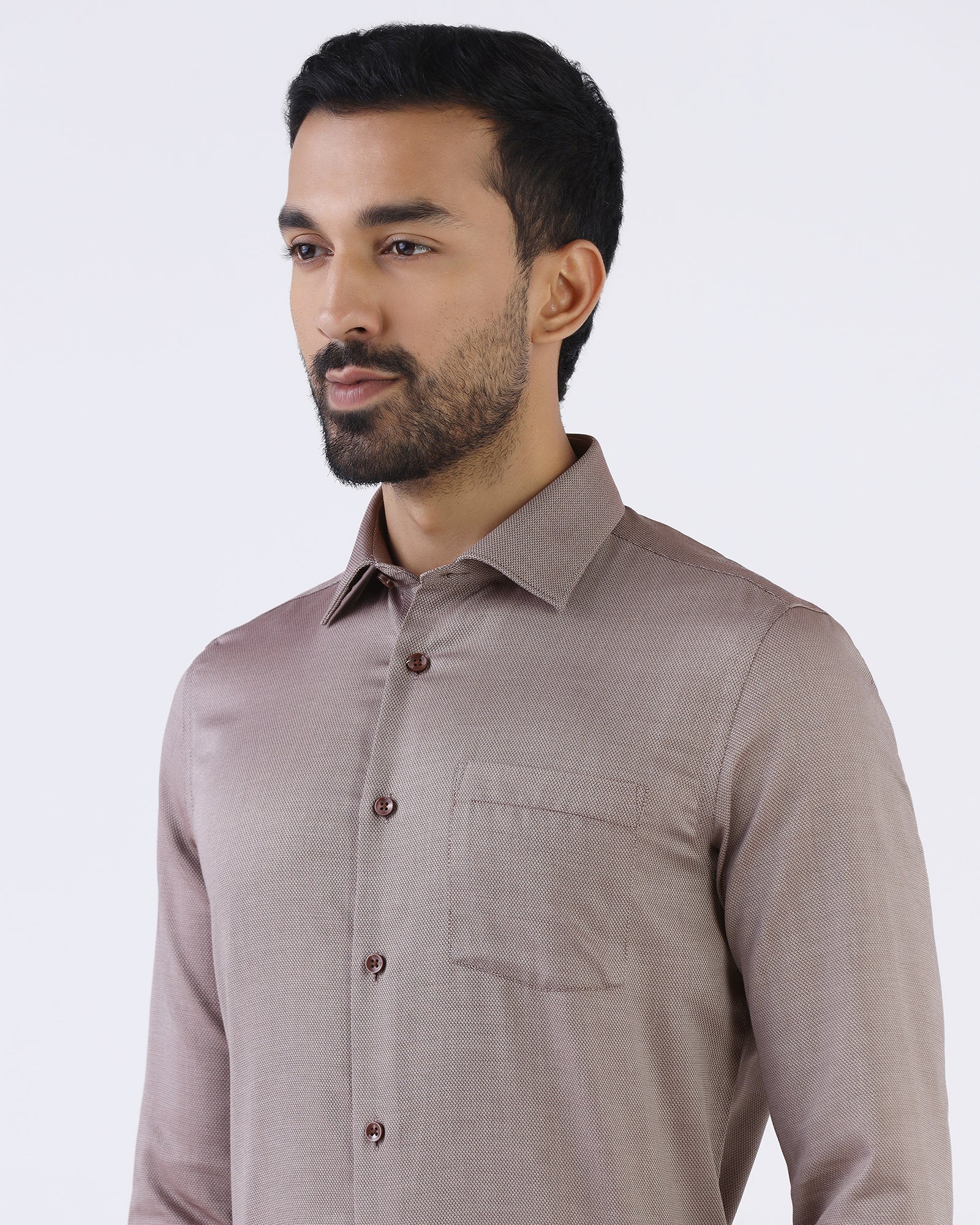 Brown Non Iron Textured Shirt - Ember