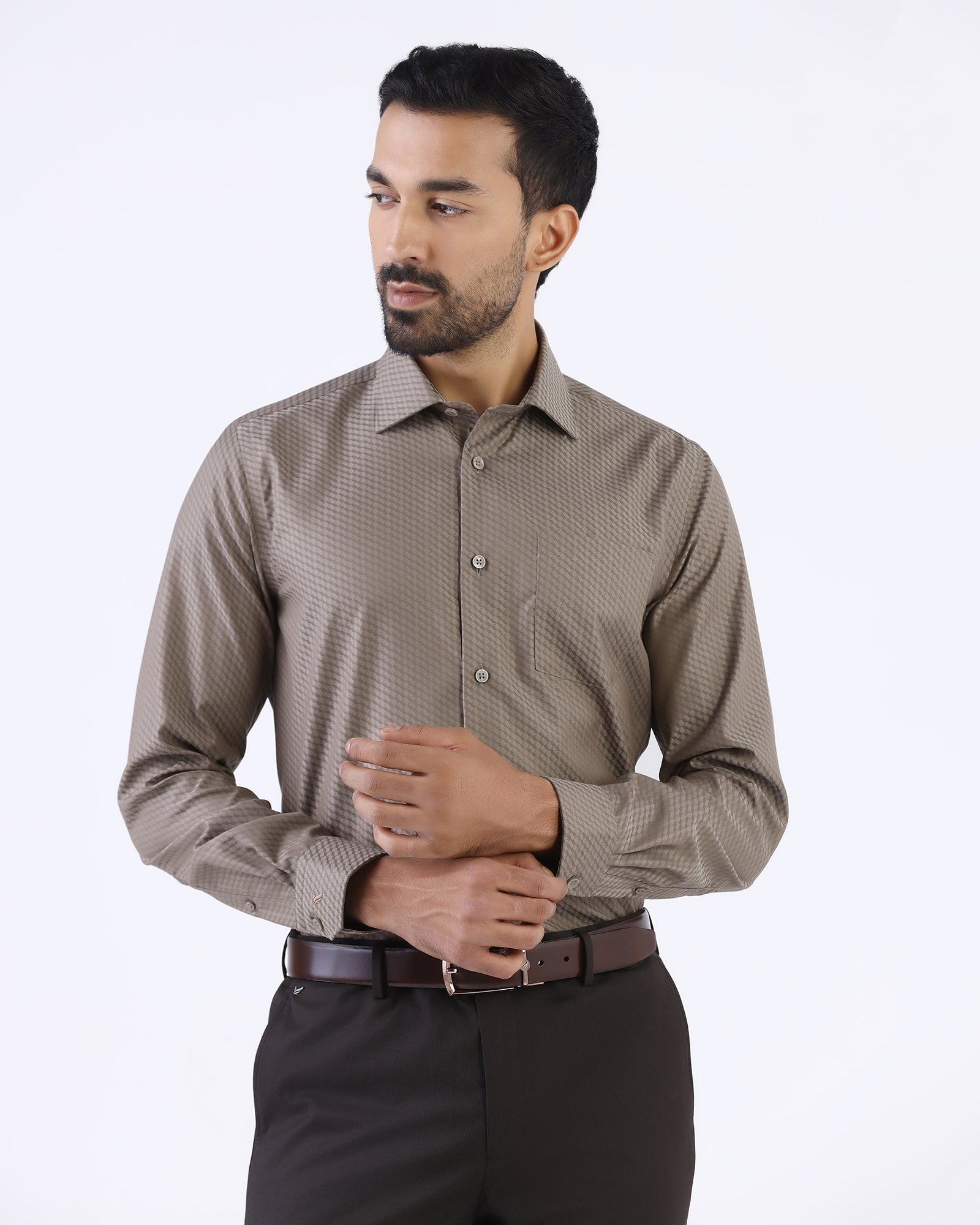 Brown Non Iron Textured Shirt - Esme