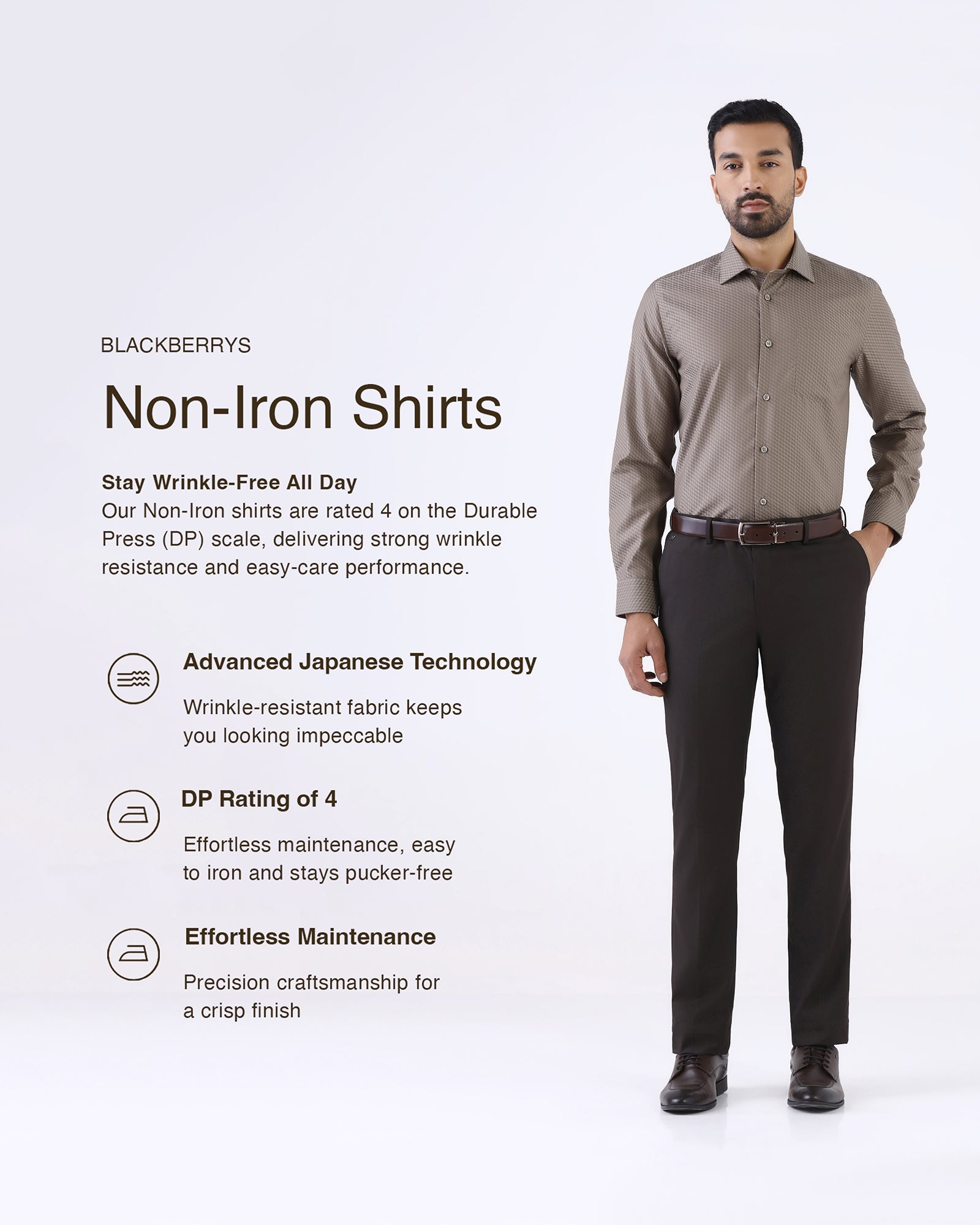 Brown Non Iron Textured Shirt - Esme