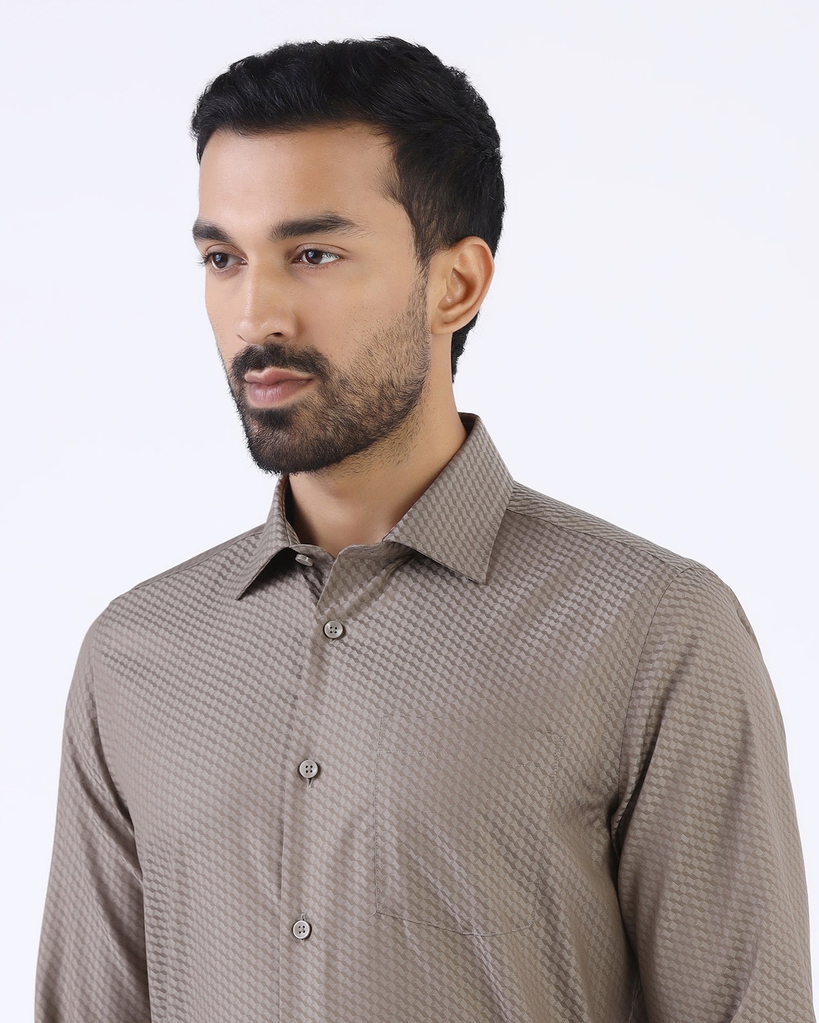Brown Non Iron Textured Shirt - Esme