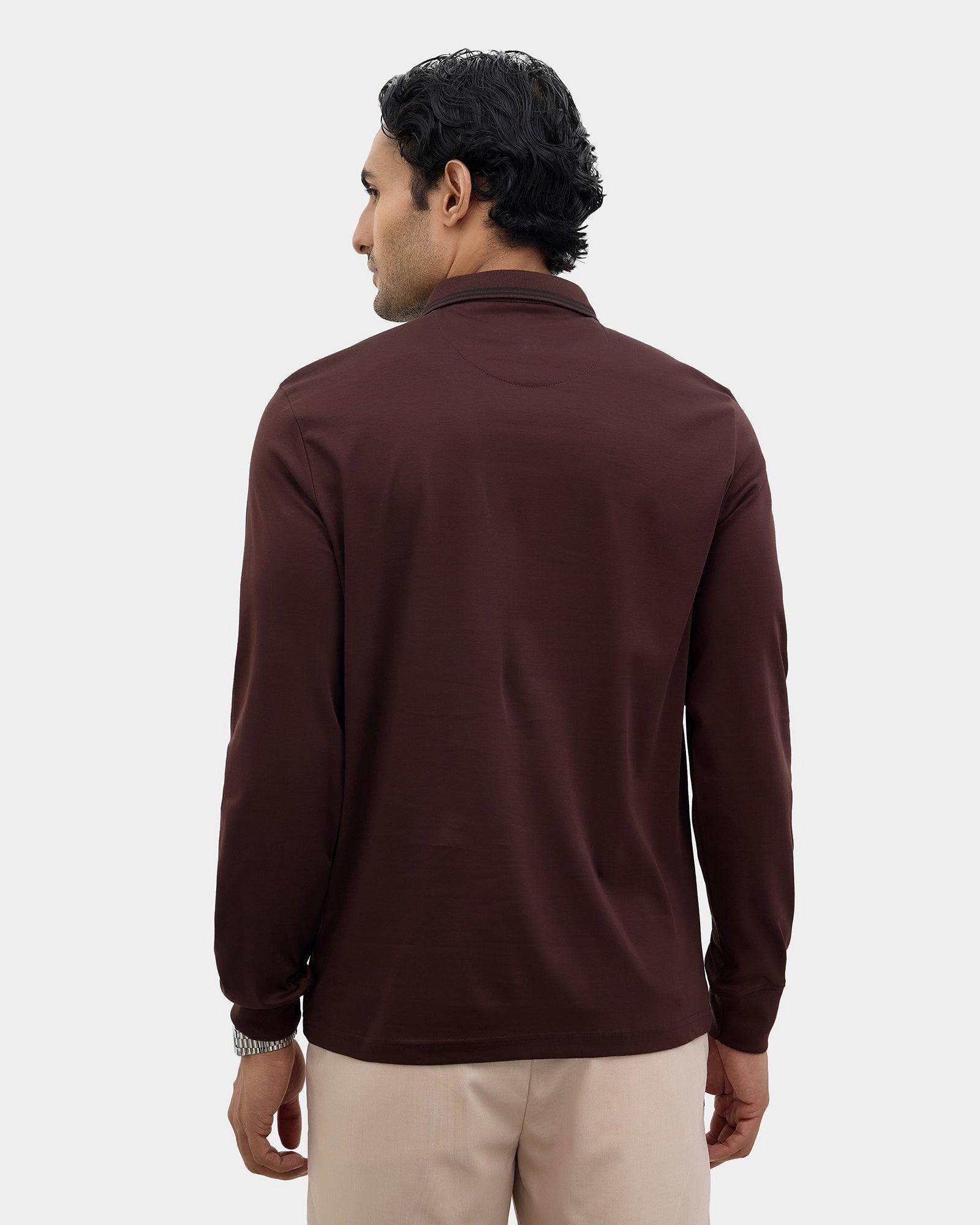 Brown Polo Neck Solid Sweatshirt - Charlie