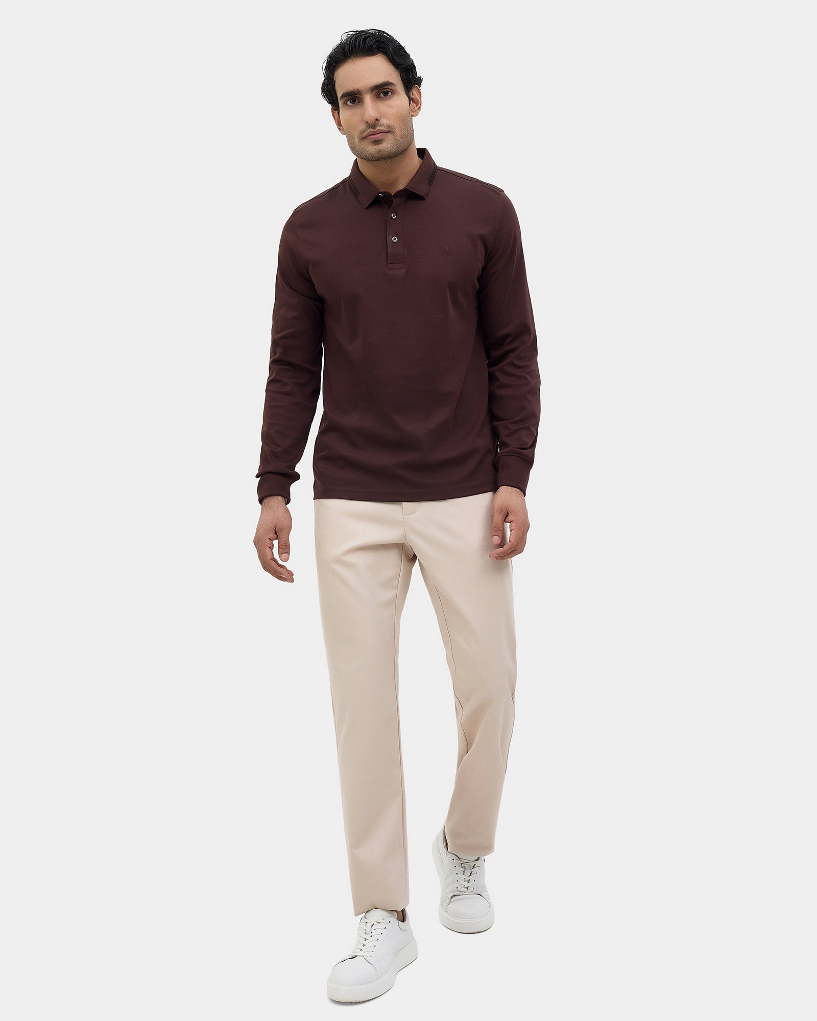 Brown Polo Neck Solid Sweatshirt - Charlie