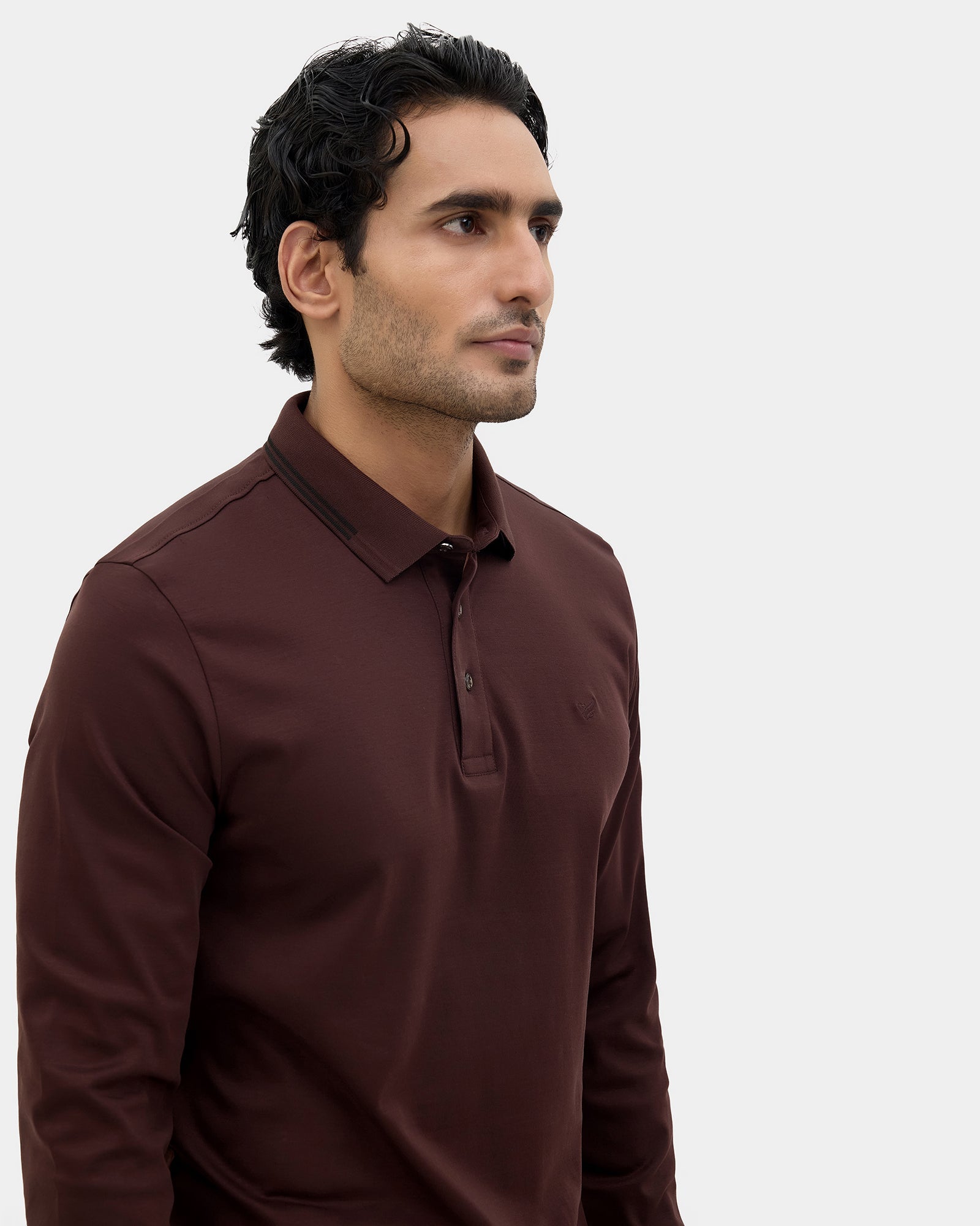 Brown Polo Neck Solid Sweatshirt - Charlie