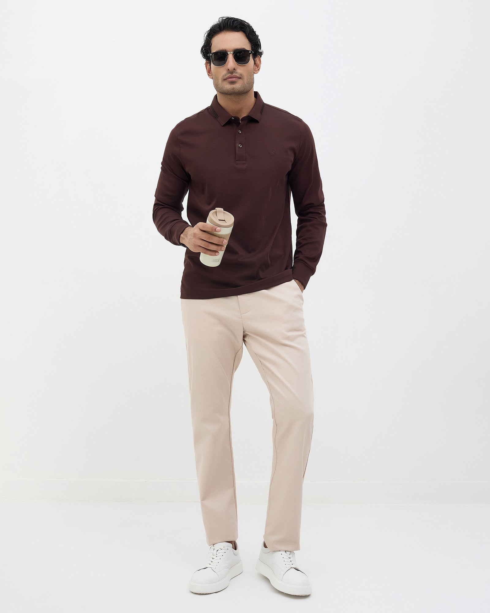 Brown Polo Neck Solid Sweatshirt - Charlie