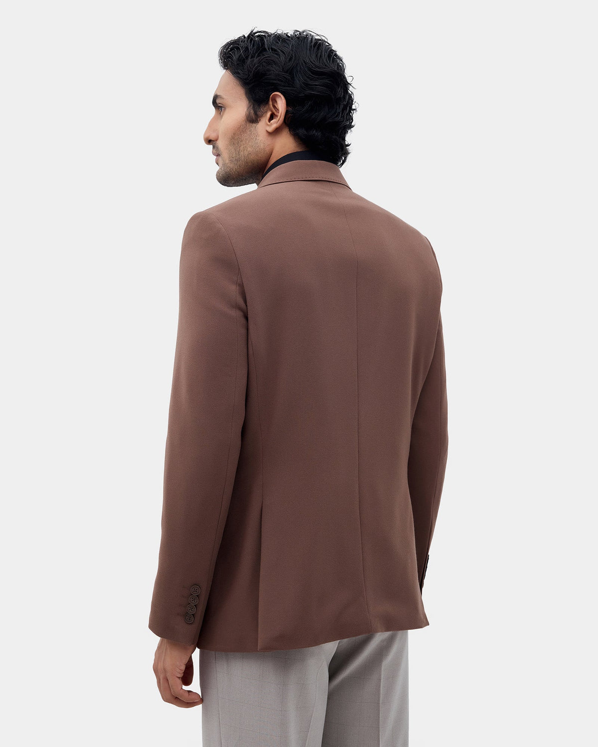 Brown Solid Blazer - Zemo