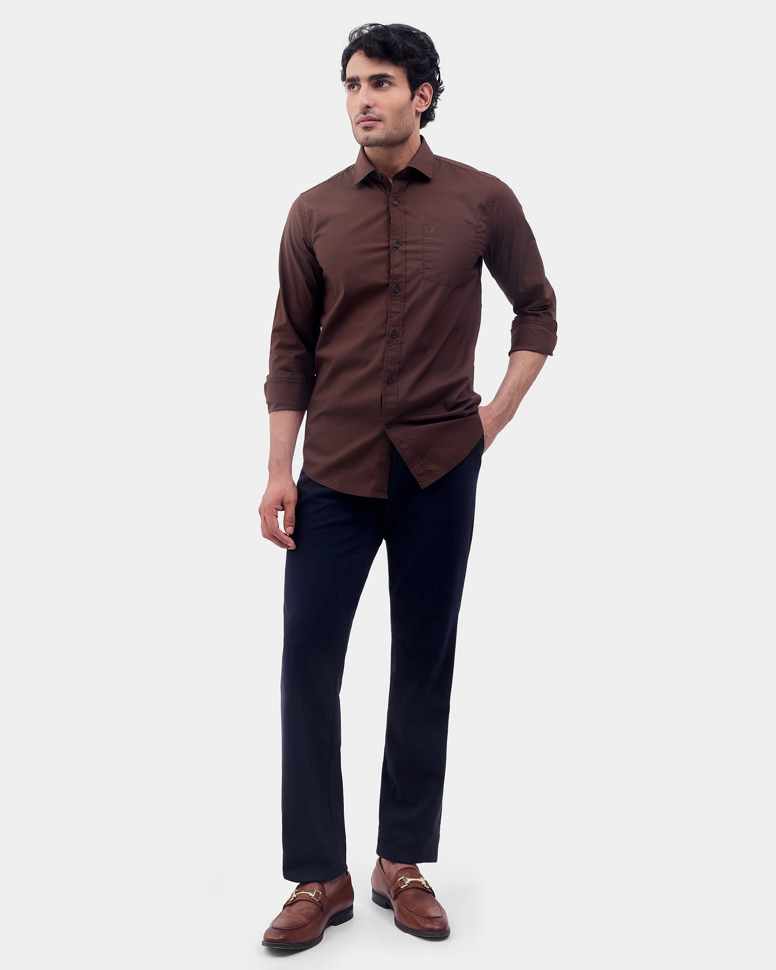 Brown Solid Shirt - Lujo