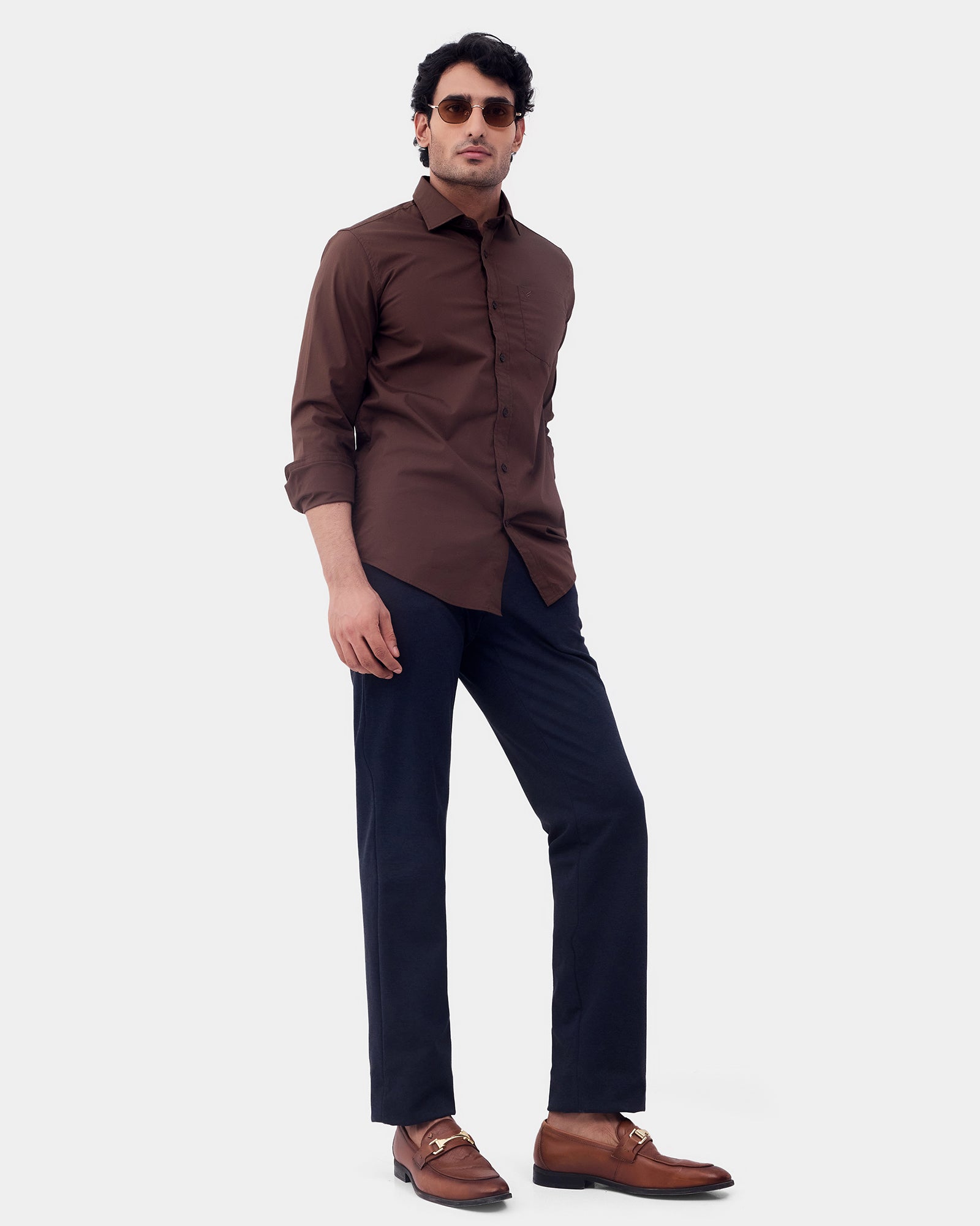 Brown Solid Shirt - Lujo