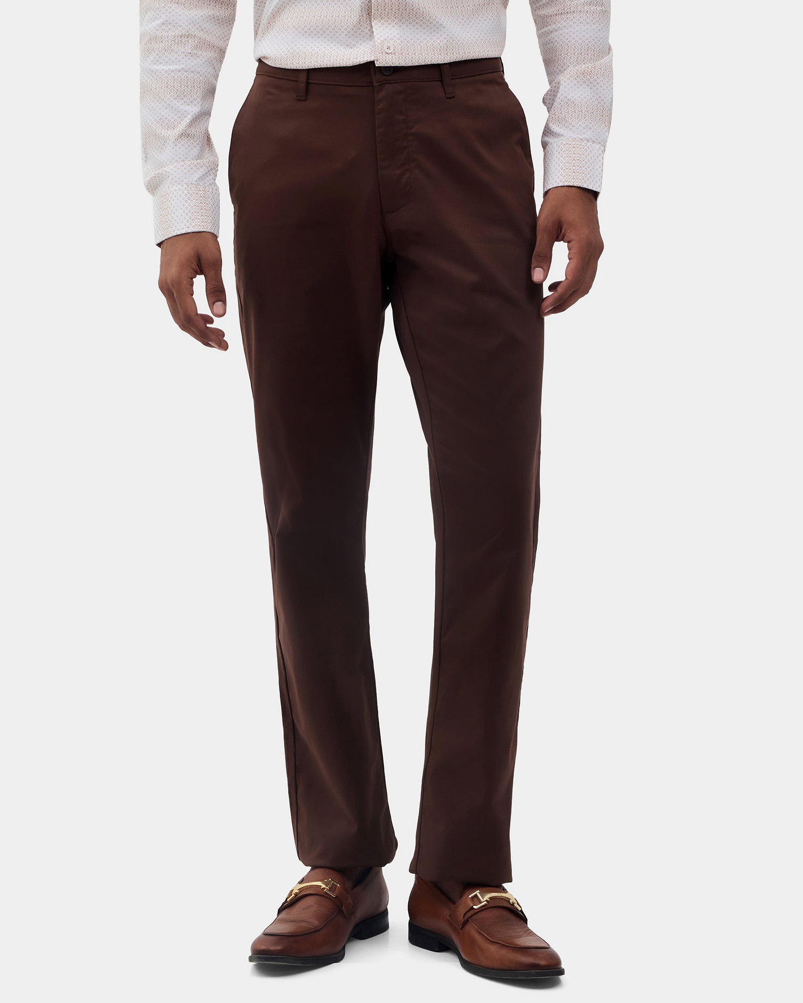 Brown Unwrinkle Solid Khakis - Sinai