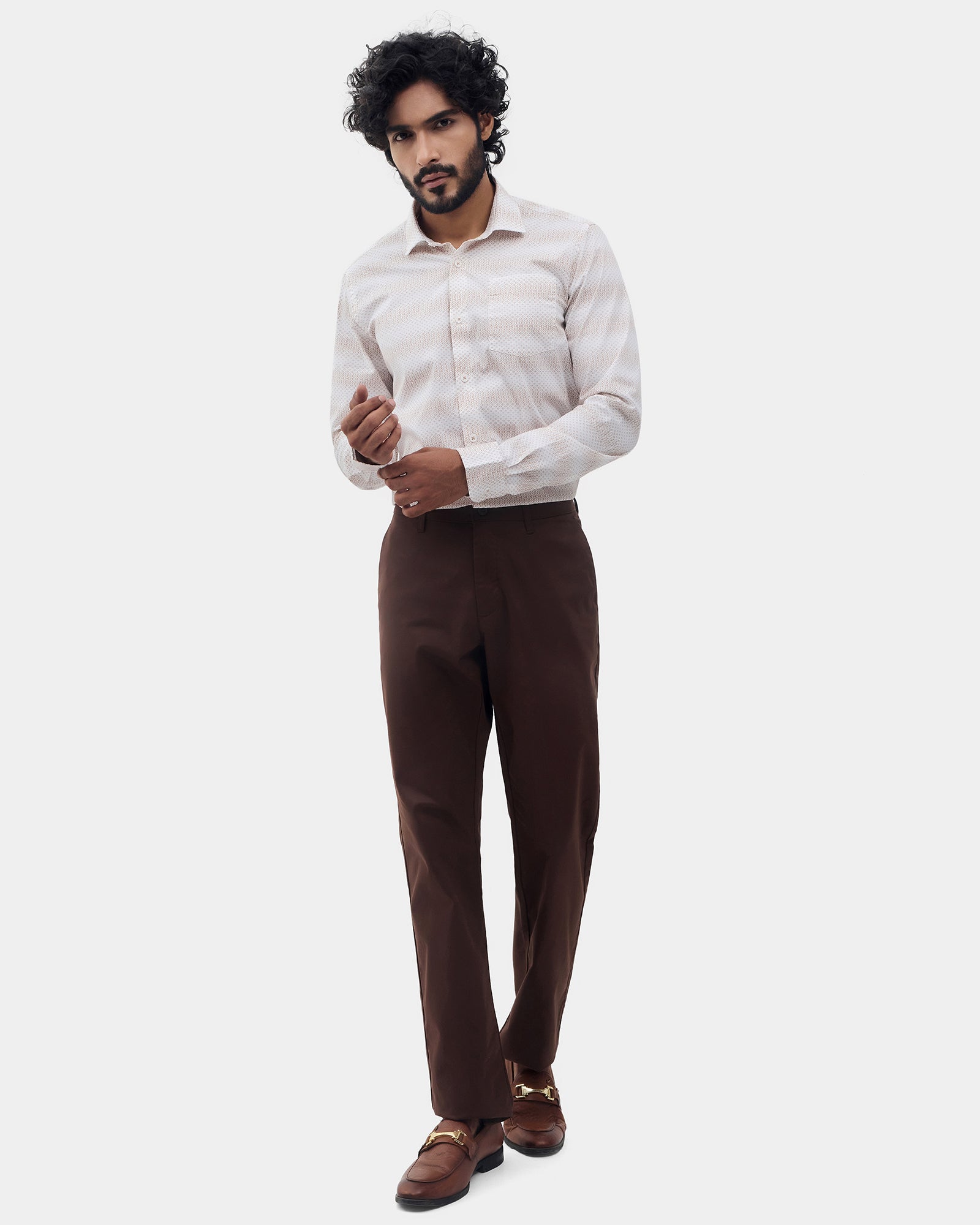 Brown Unwrinkle Solid Khakis - Sinai