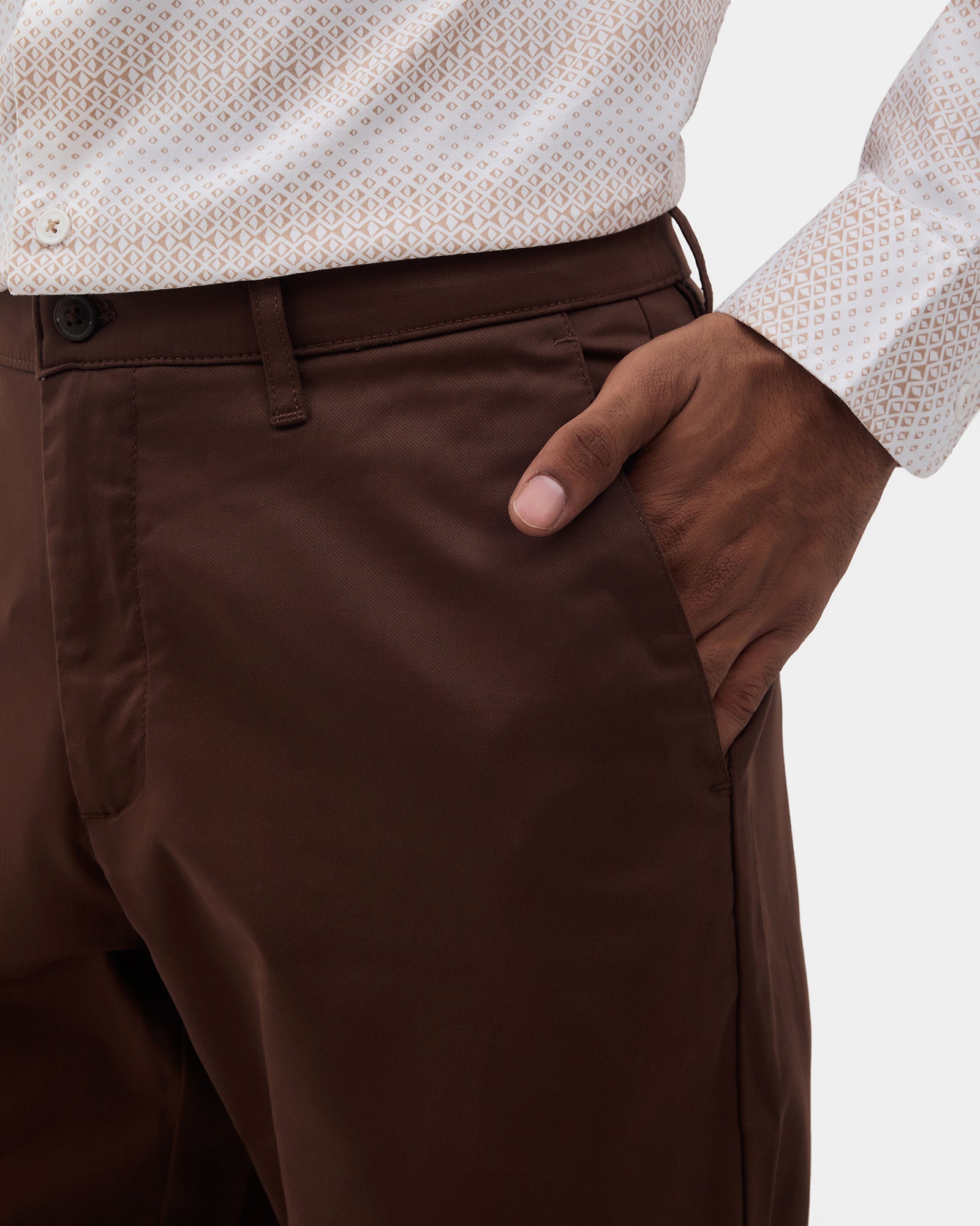 Brown Unwrinkle Solid Khakis - Sinai