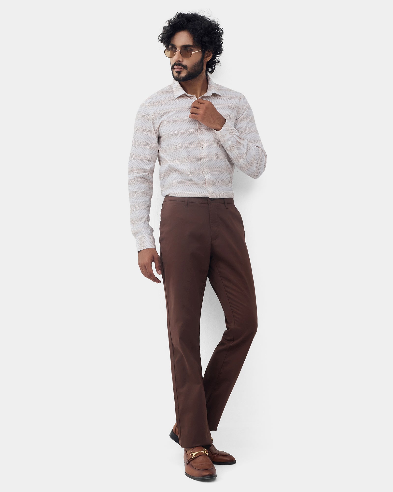 Brown Unwrinkle Solid Khakis - Sinai