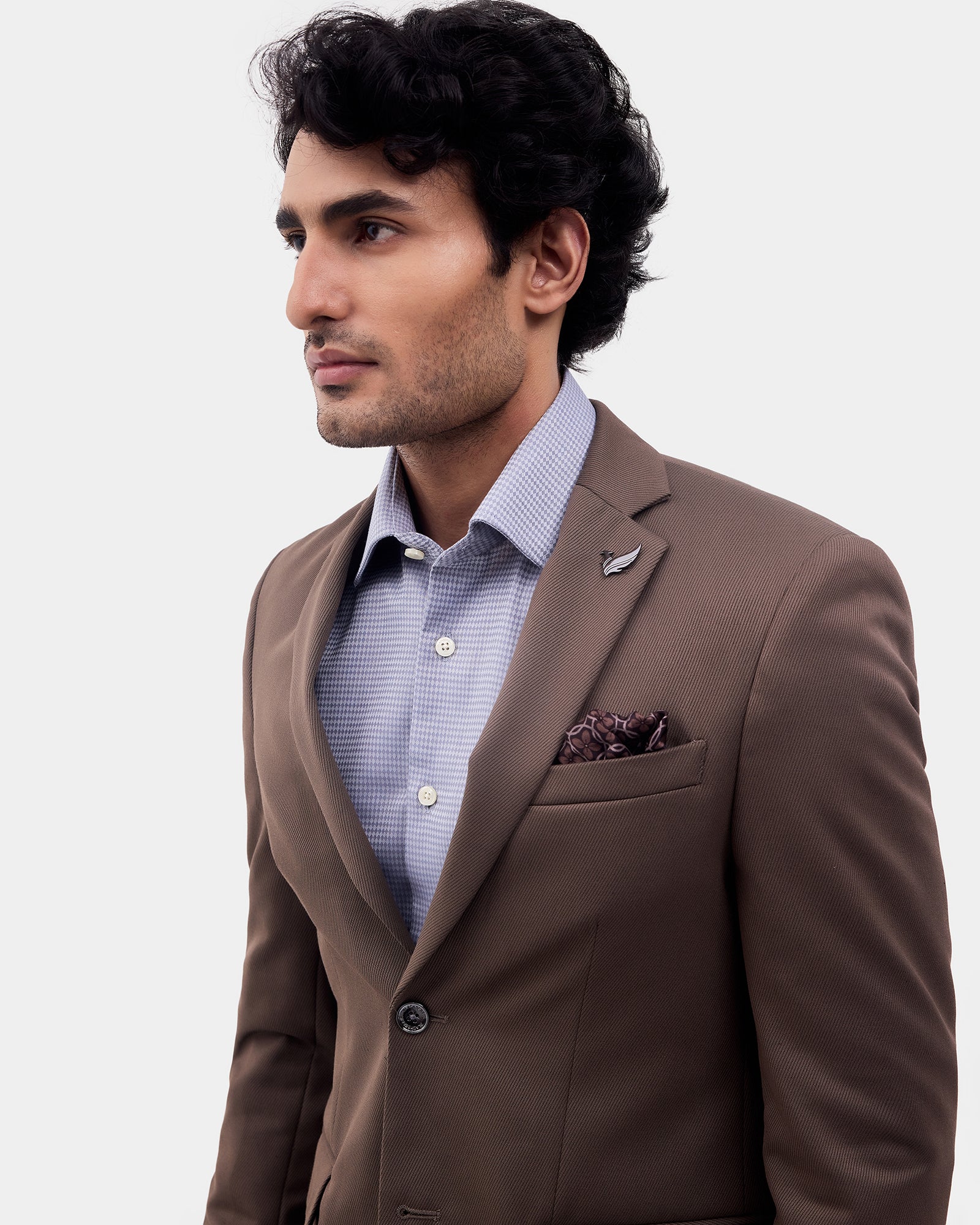 Brown Solid Blazer - Ferado