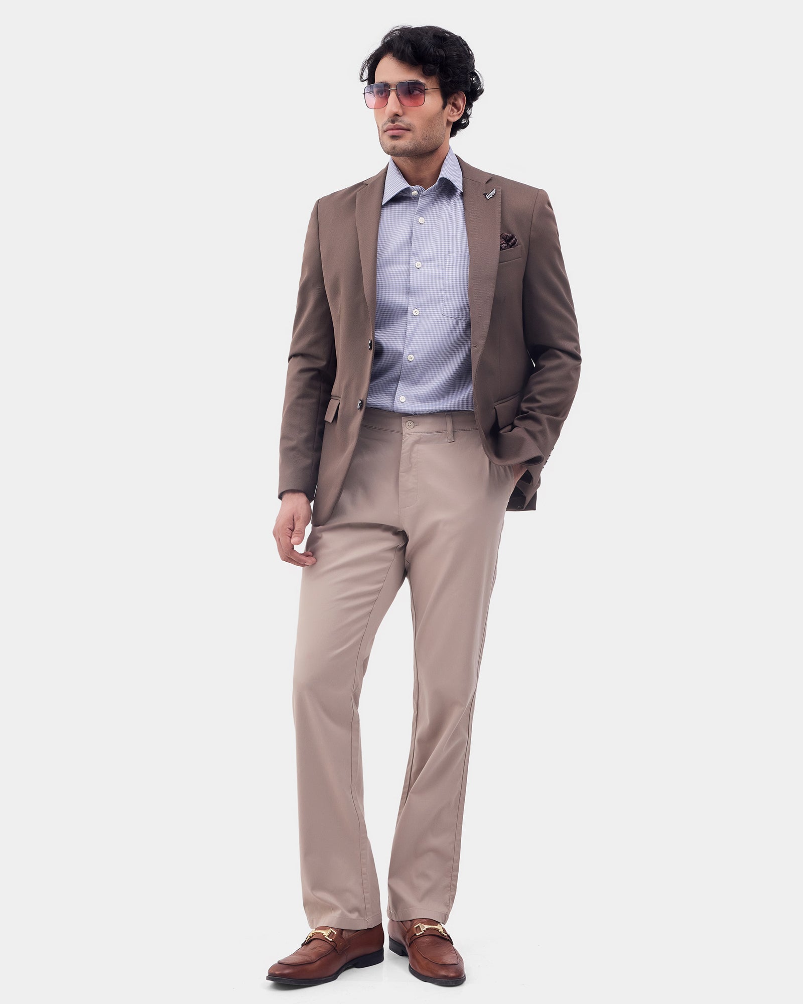 Brown Solid Blazer - Ferado