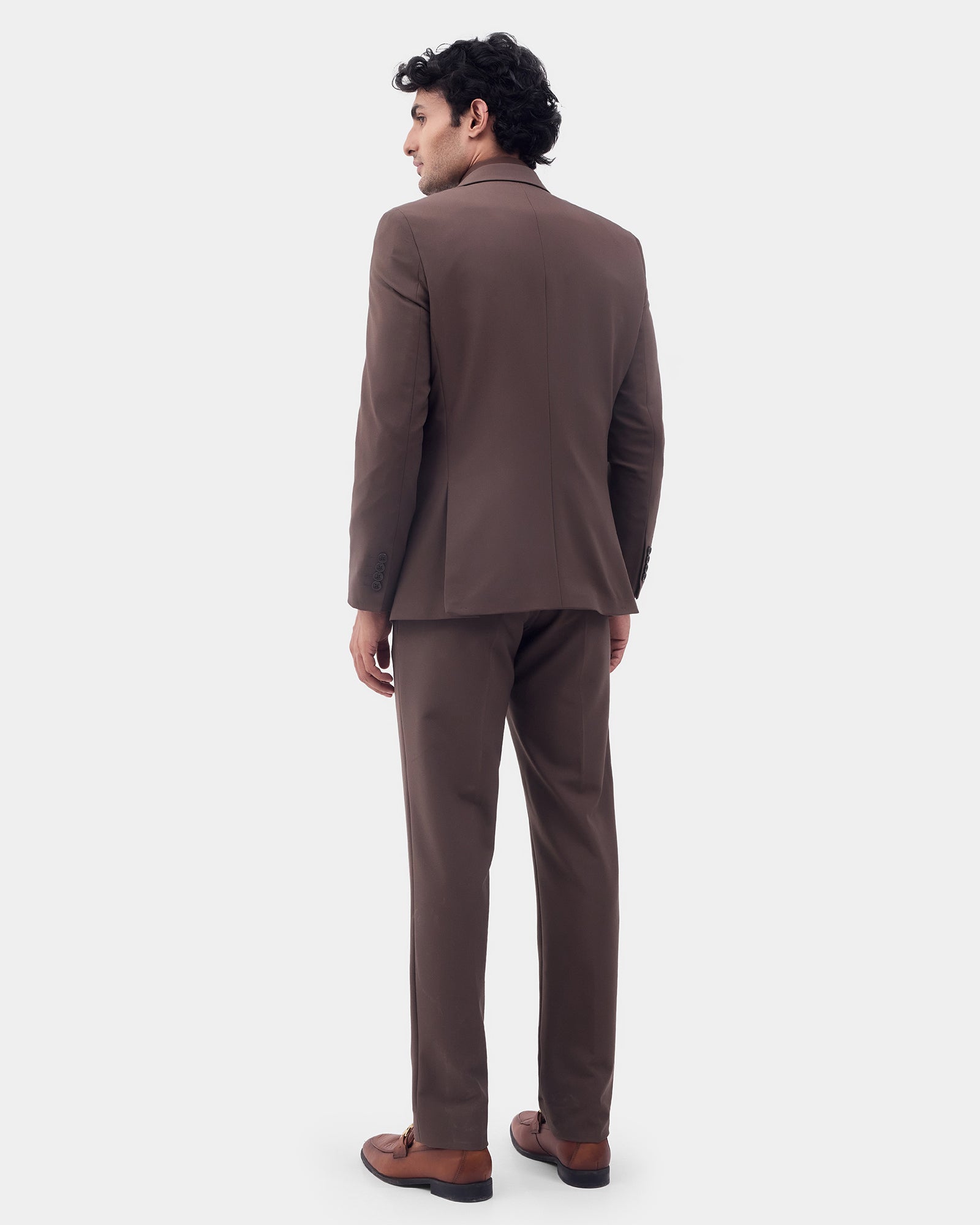 Brown Three Piece Solid Suit - Colteo