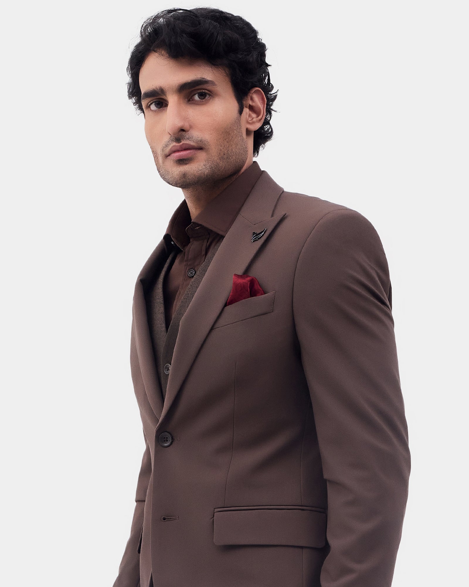 Brown Three Piece Solid Suit - Colteo