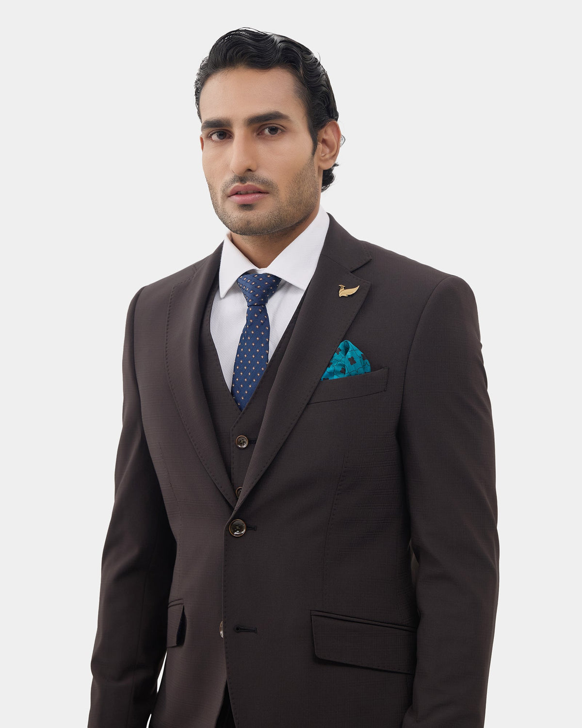 Brown Three Piece Luxe Check Suit - Xenius