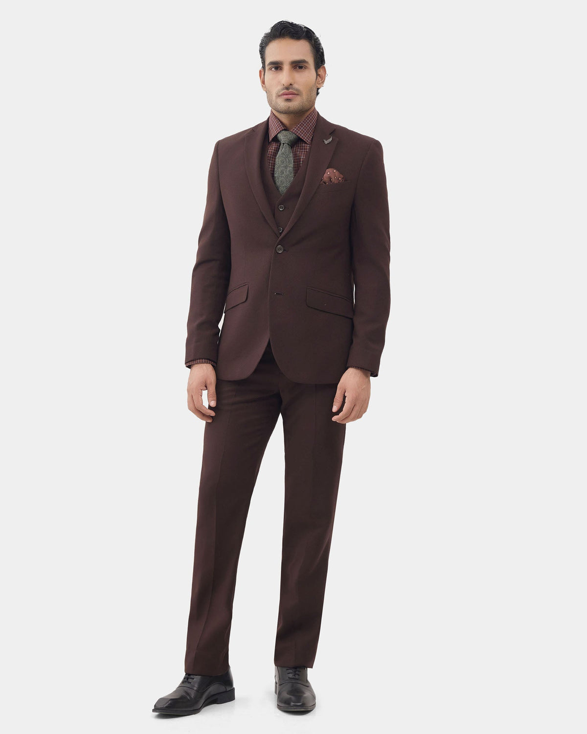 Brown Three Piece Textured Suit - Horace