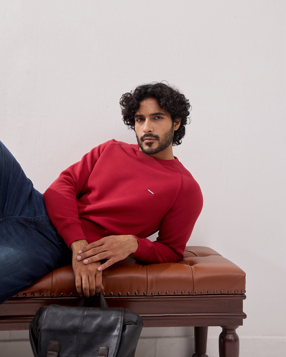 Burgandy Crew Neck Textured Sweatshirt - Sid