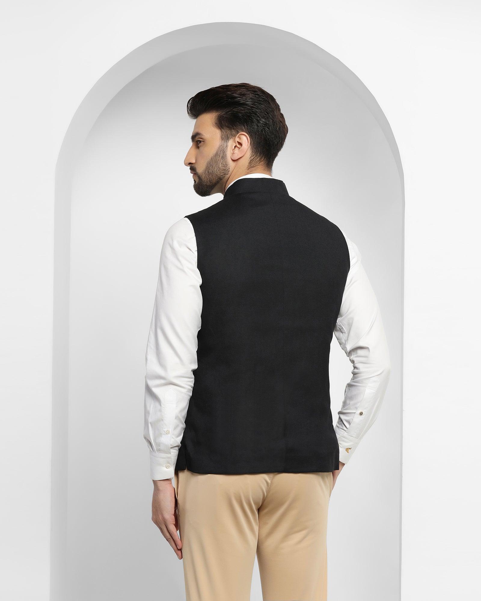 Linen Casual Black Solid Waistcoat - Seamus