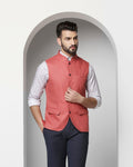 Solid Casual Bandhgala Waistcoat In Peach (Seamus) - Blackberrys