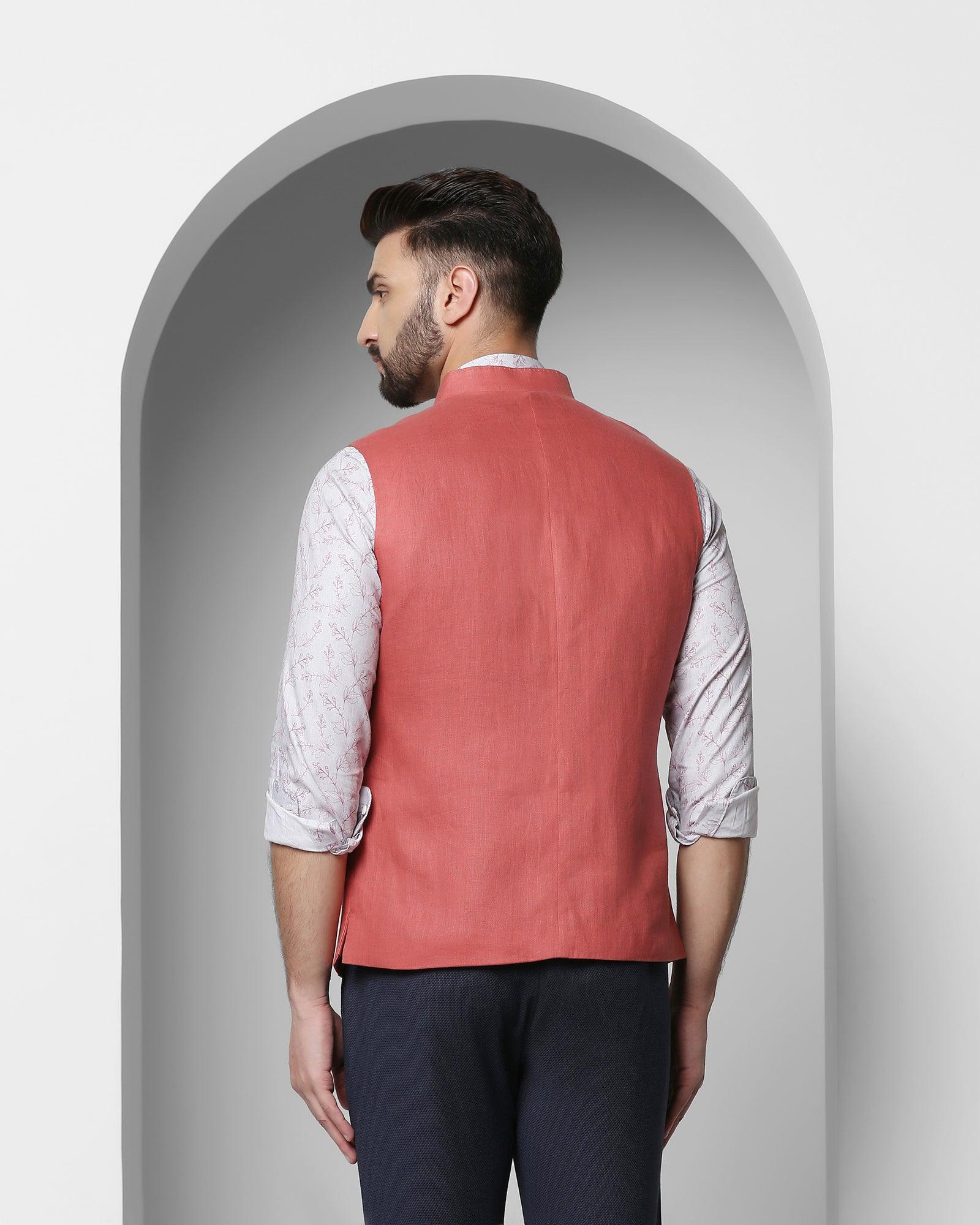 Solid Casual Bandhgala Waistcoat In Peach (Seamus) - Blackberrys