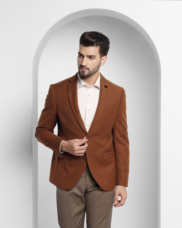 Casual Tobacco Brown Solid Blazer - Andus