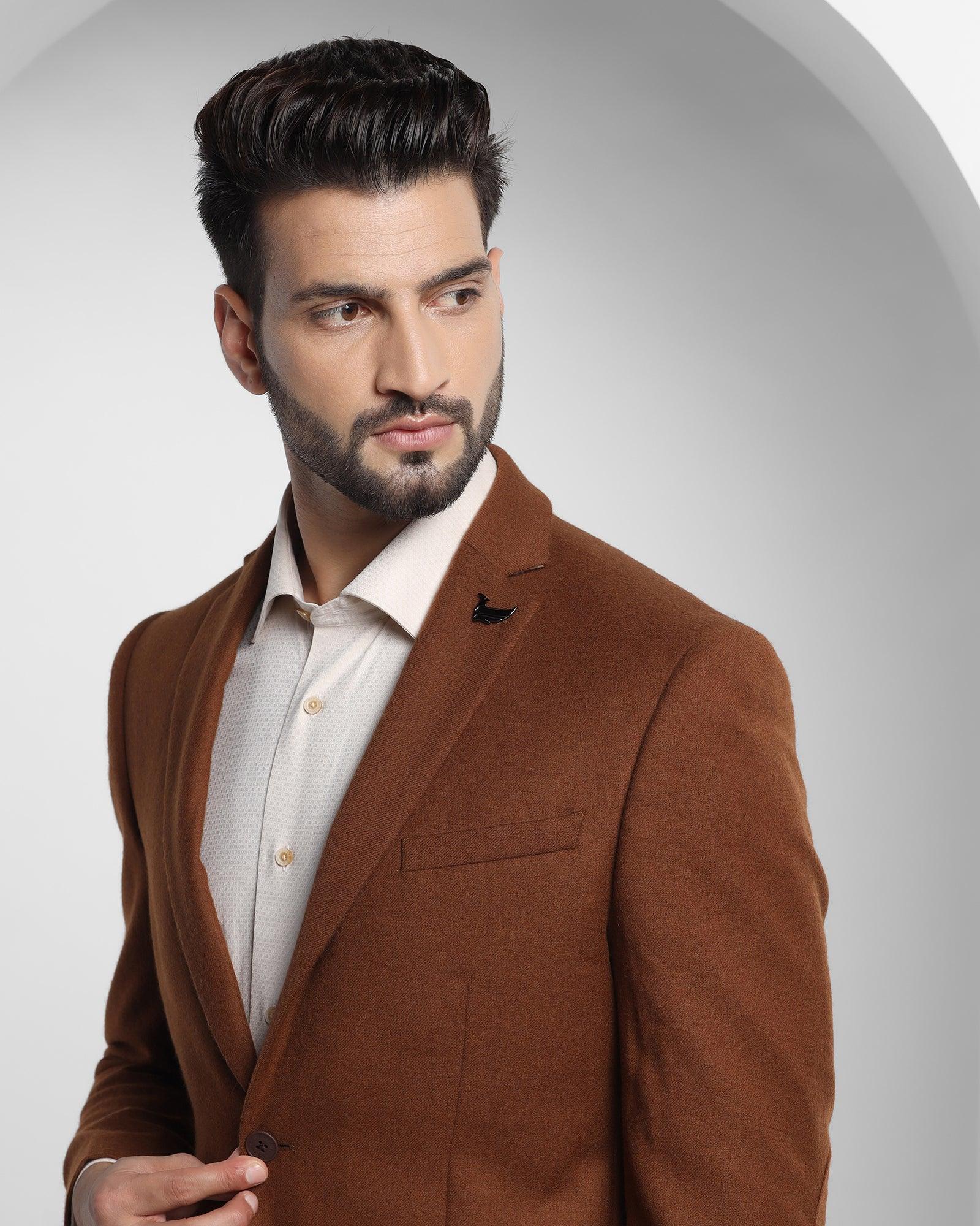 Casual Tobacco Brown Solid Blazer - Andus