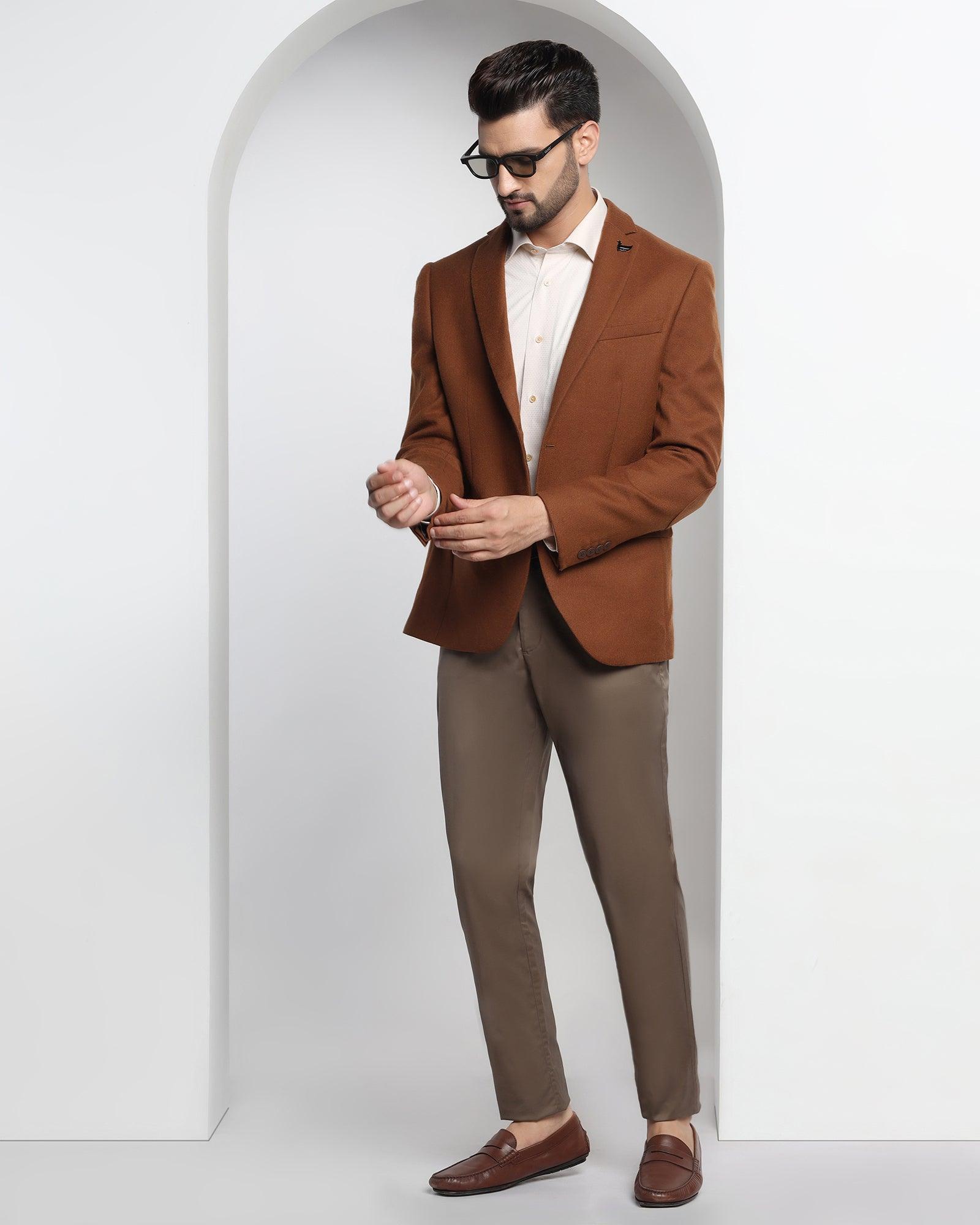 Casual Tobacco Brown Solid Blazer - Andus