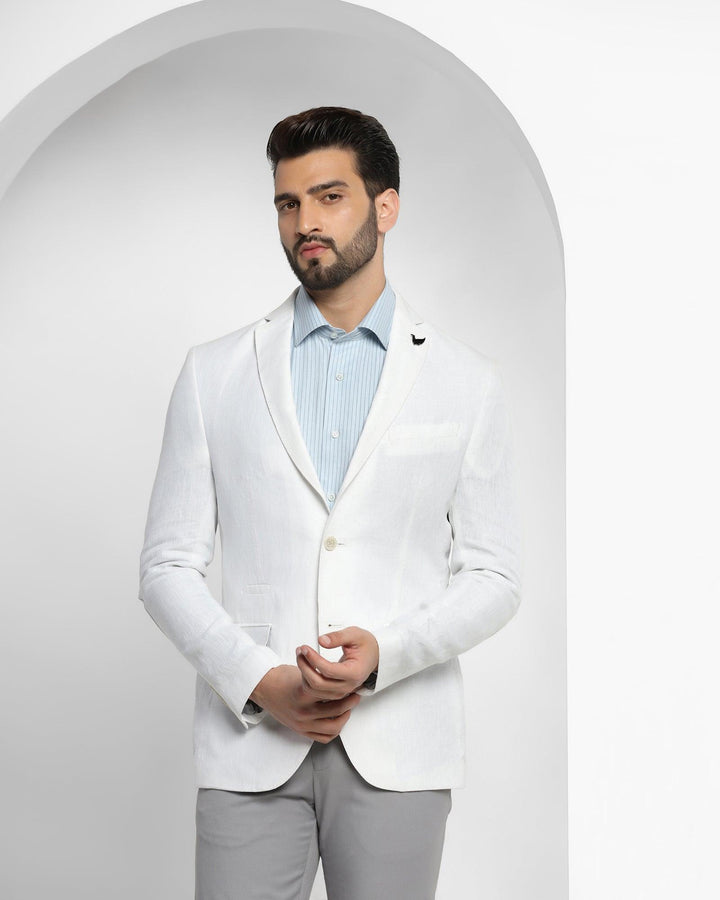 Linen Casual White Solid Blazer - Nigel