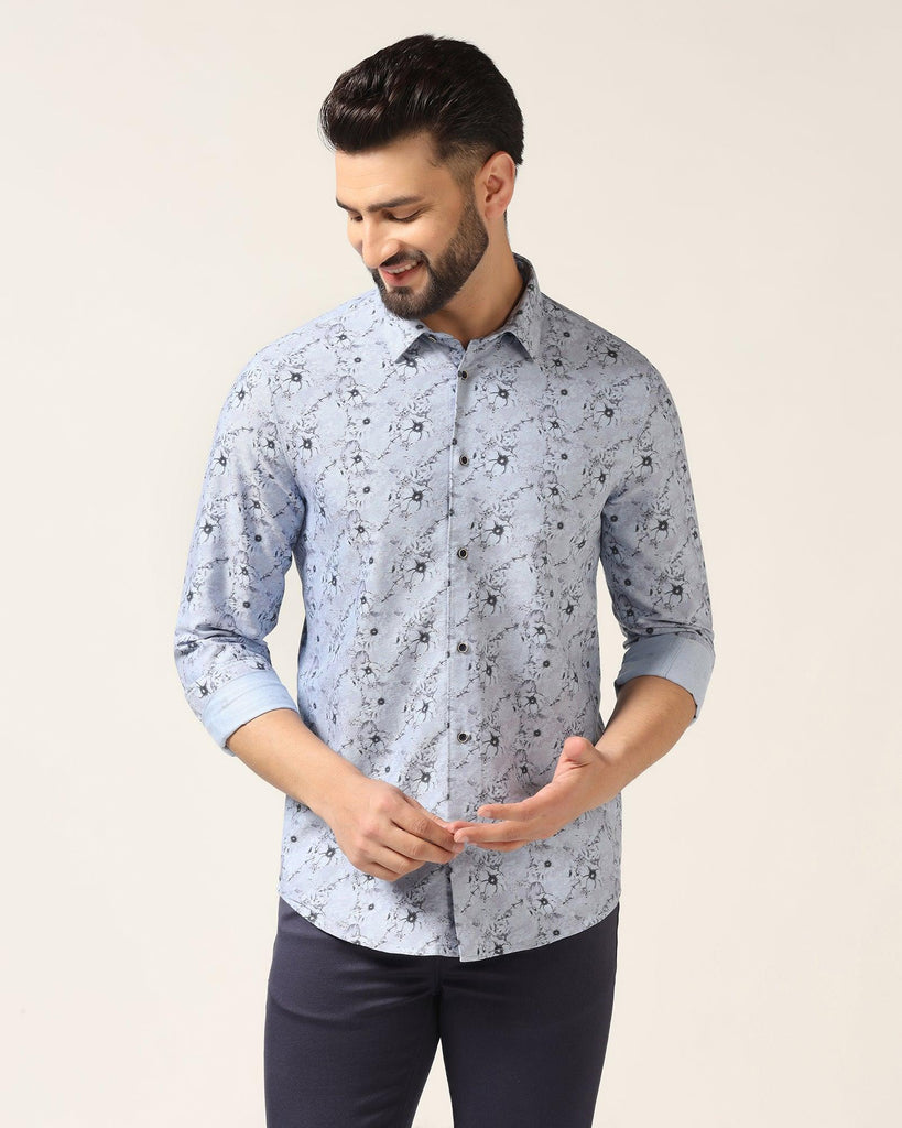 Casual Blue Printed Shirt - Alexis