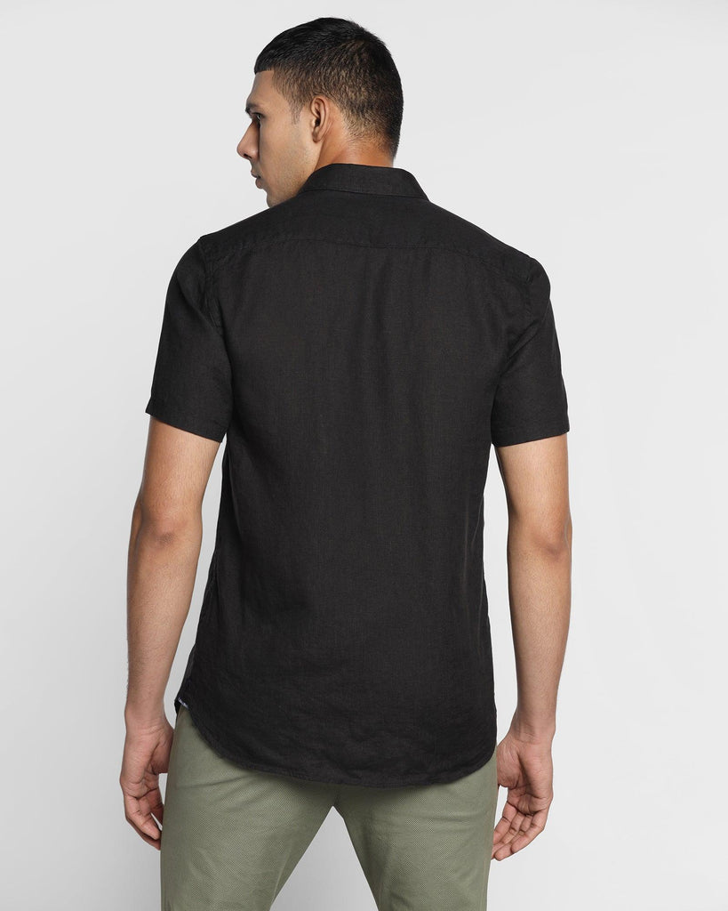 Linen Formal Half Sleeve Black Solid Shirt - Bowen