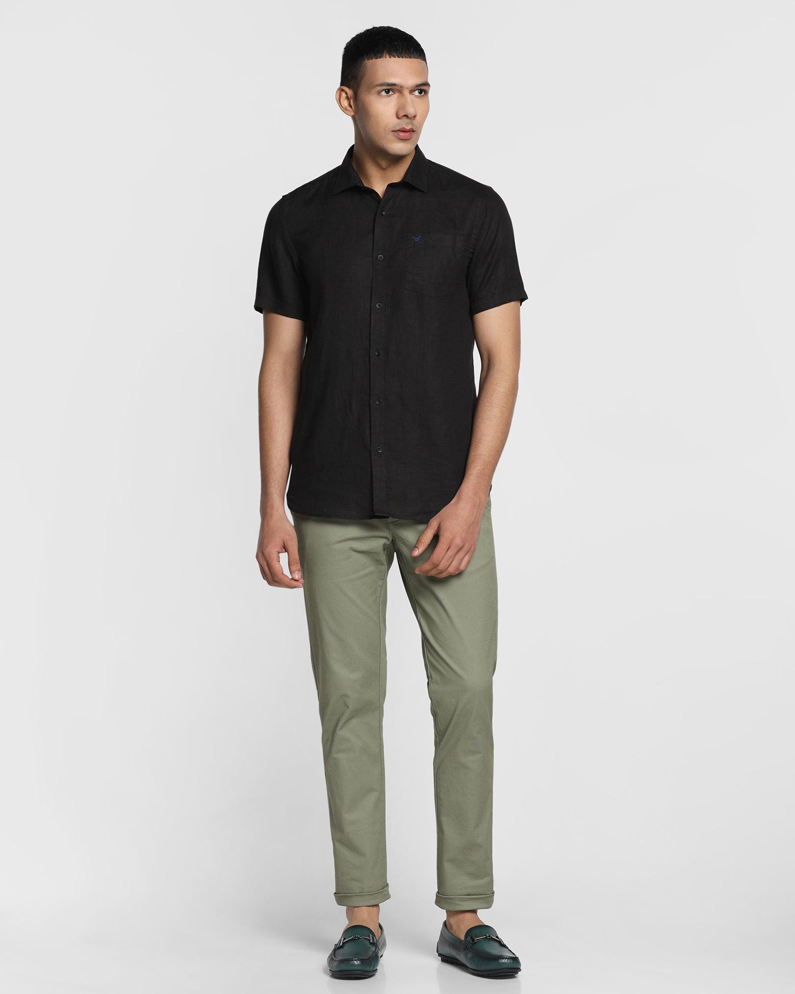 Linen Formal Half Sleeve Black Solid Shirt - Bowen