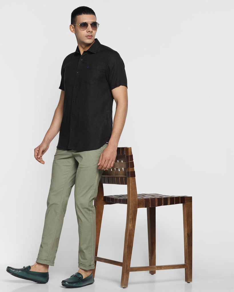 Linen Formal Half Sleeve Black Solid Shirt - Bowen