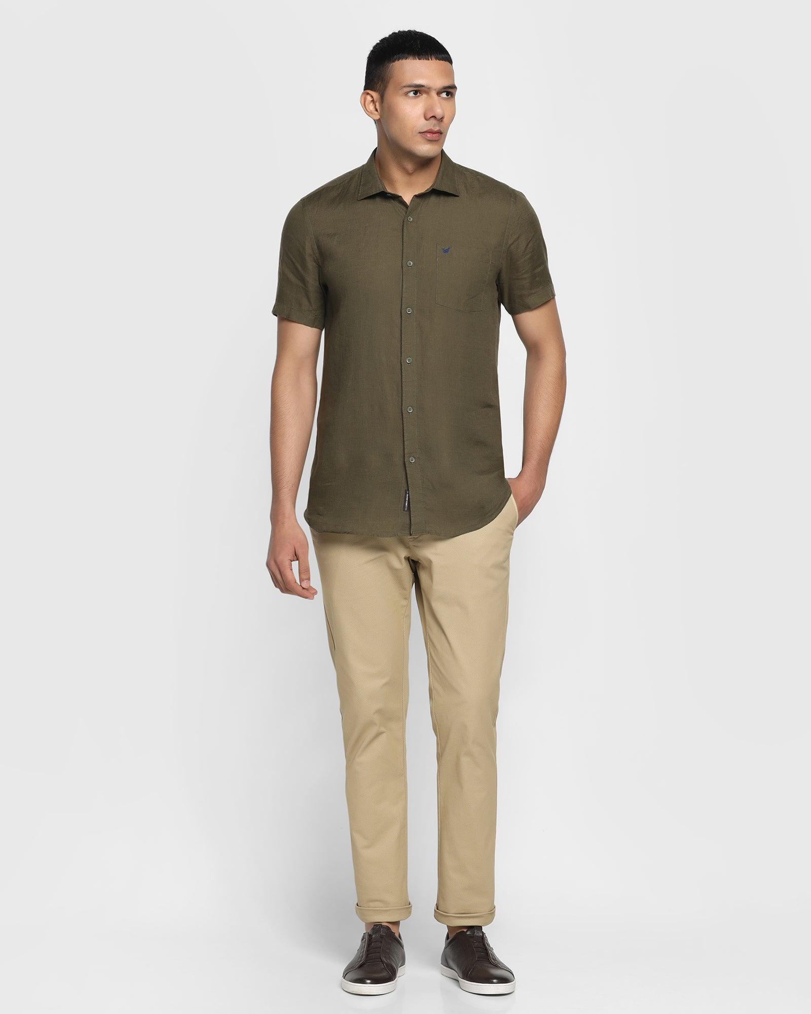 Linen Formal Half Sleeve Black Solid Shirt - Bowen