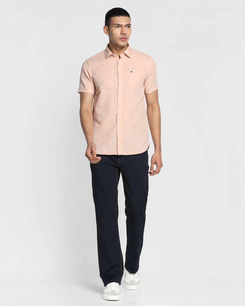 Linen Casual Half Sleeve Peach Solid Shirt - Salmon