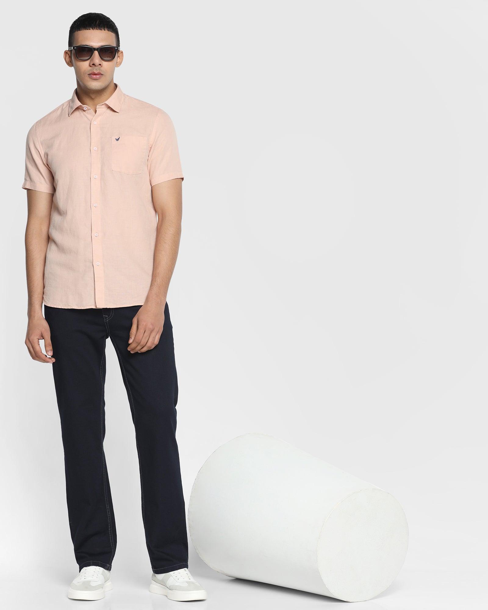 Linen Formal Half Sleeve Peach Solid Shirt - Salmon