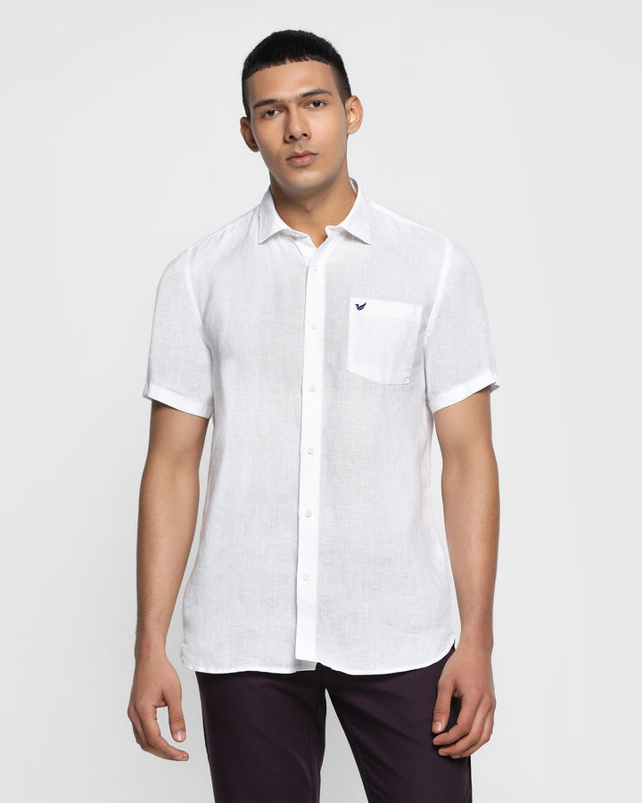 Linen Formal Half Sleeve White Solid Shirt - Bowen